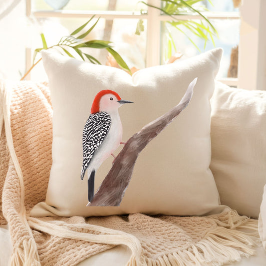 Charming Woodpecker Pillow - Nature Inspired Home Decor - MerikaArt