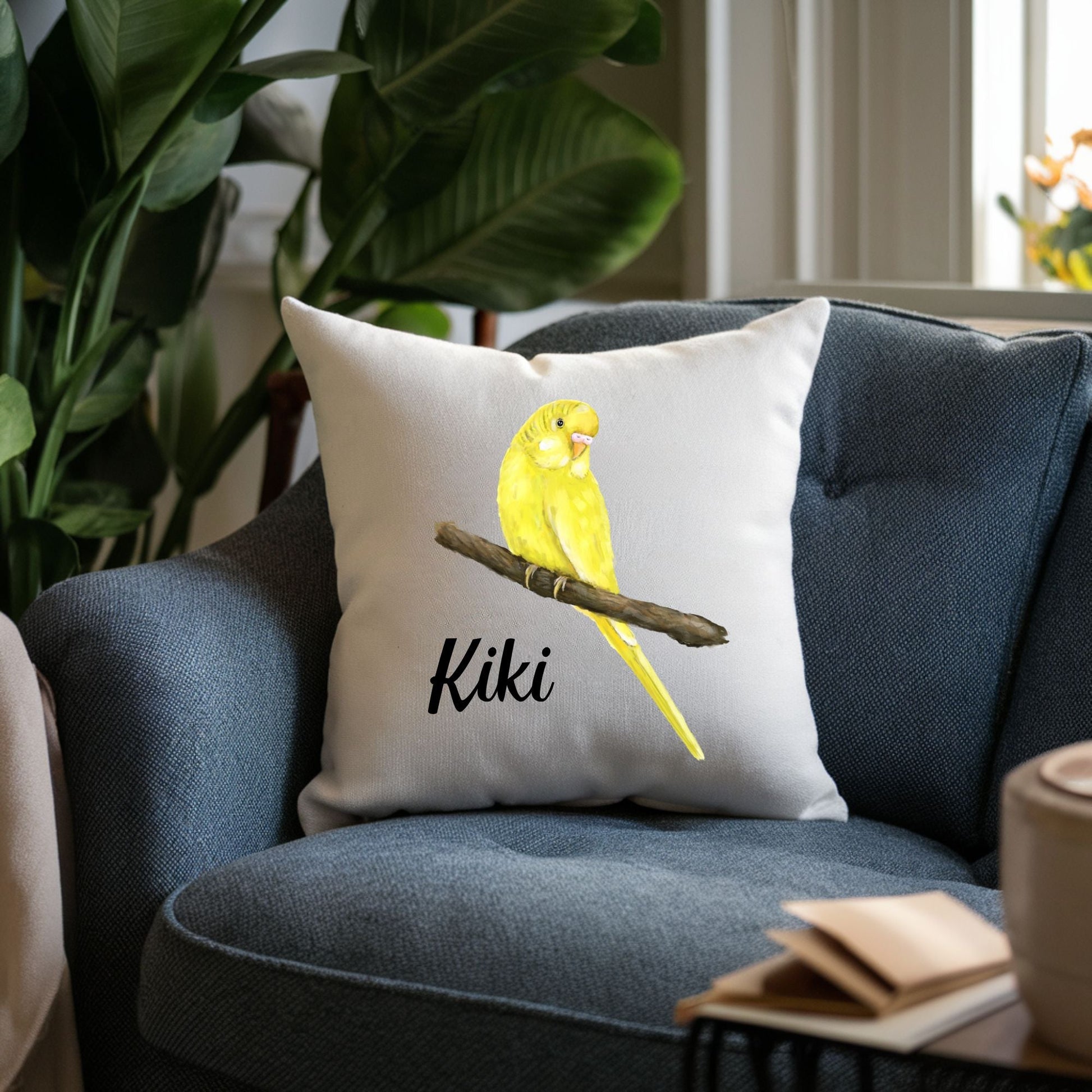 Charming Yellow Budgerigar Pillow - Nature Inspired Home Decor - MerikaArt