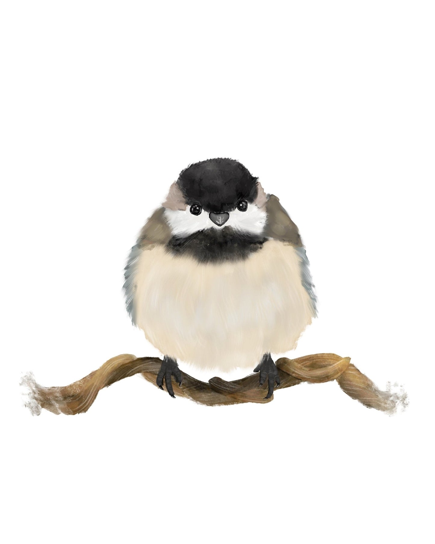 Chickadee Art Print, Bird Painting - MerikaArt