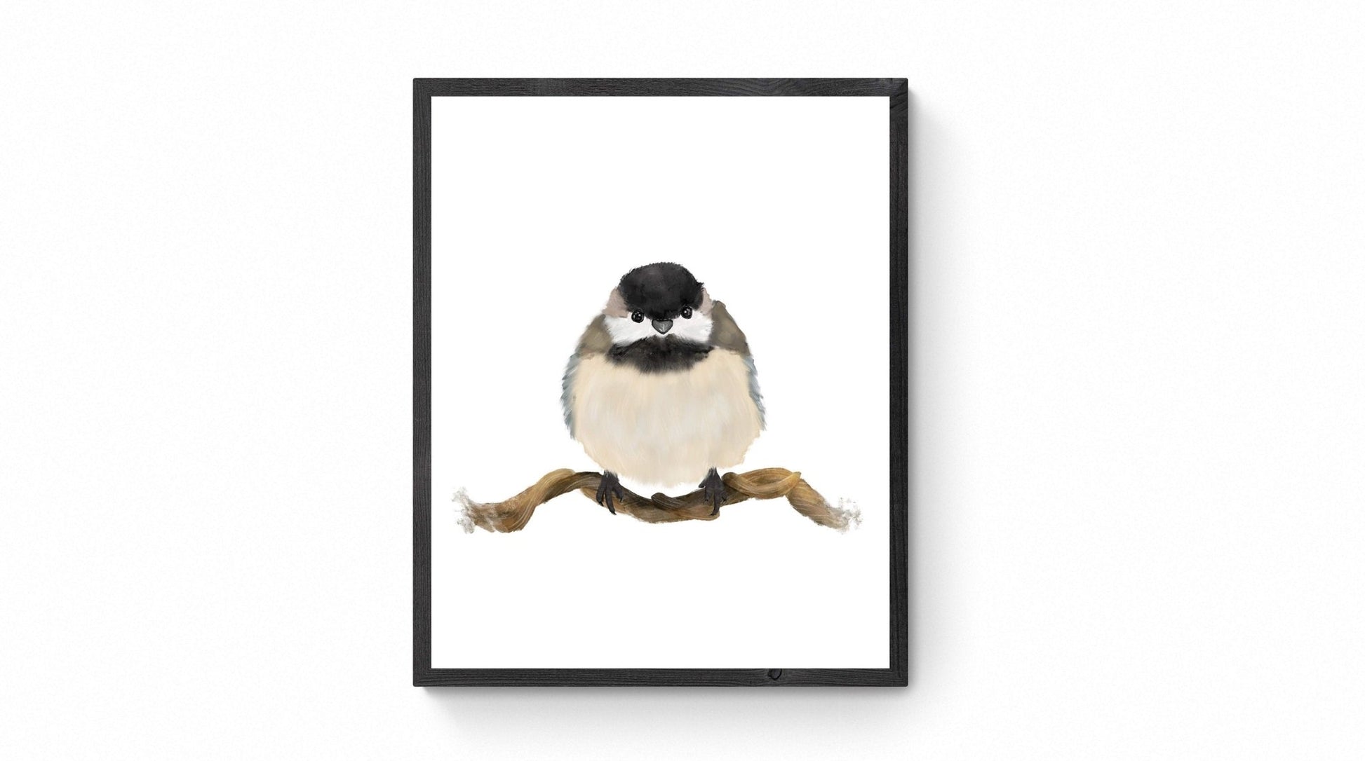 Chickadee Art Print, Bird Painting - MerikaArt