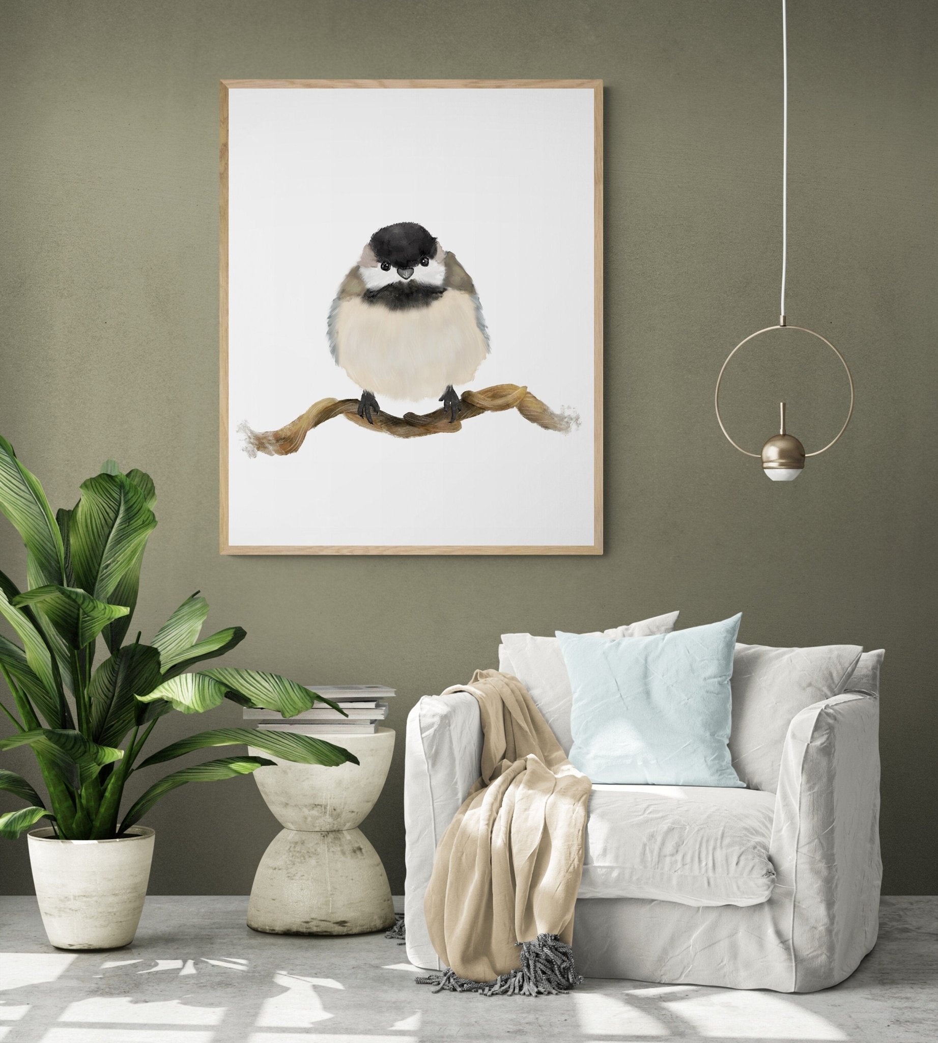 Chickadee Art Print, Bird Painting - MerikaArt