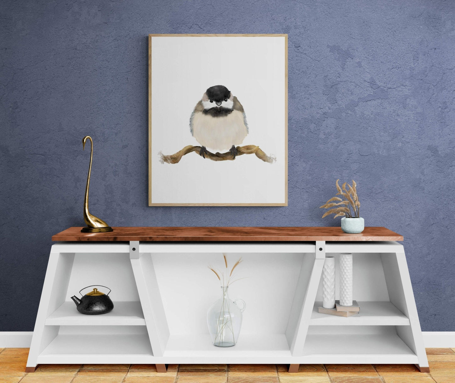 Chickadee Art Print, Bird Painting - MerikaArt