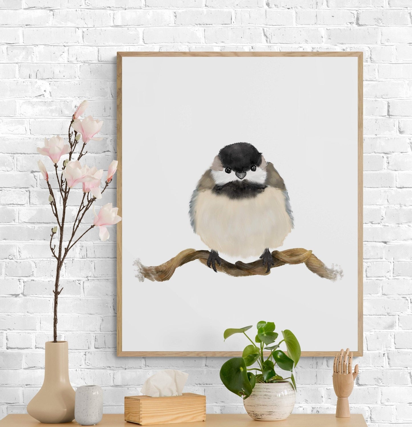 Chickadee Art Print, Bird Painting - MerikaArt