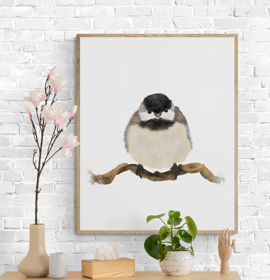 Chickadee Art Print, Bird Painting - MerikaArt