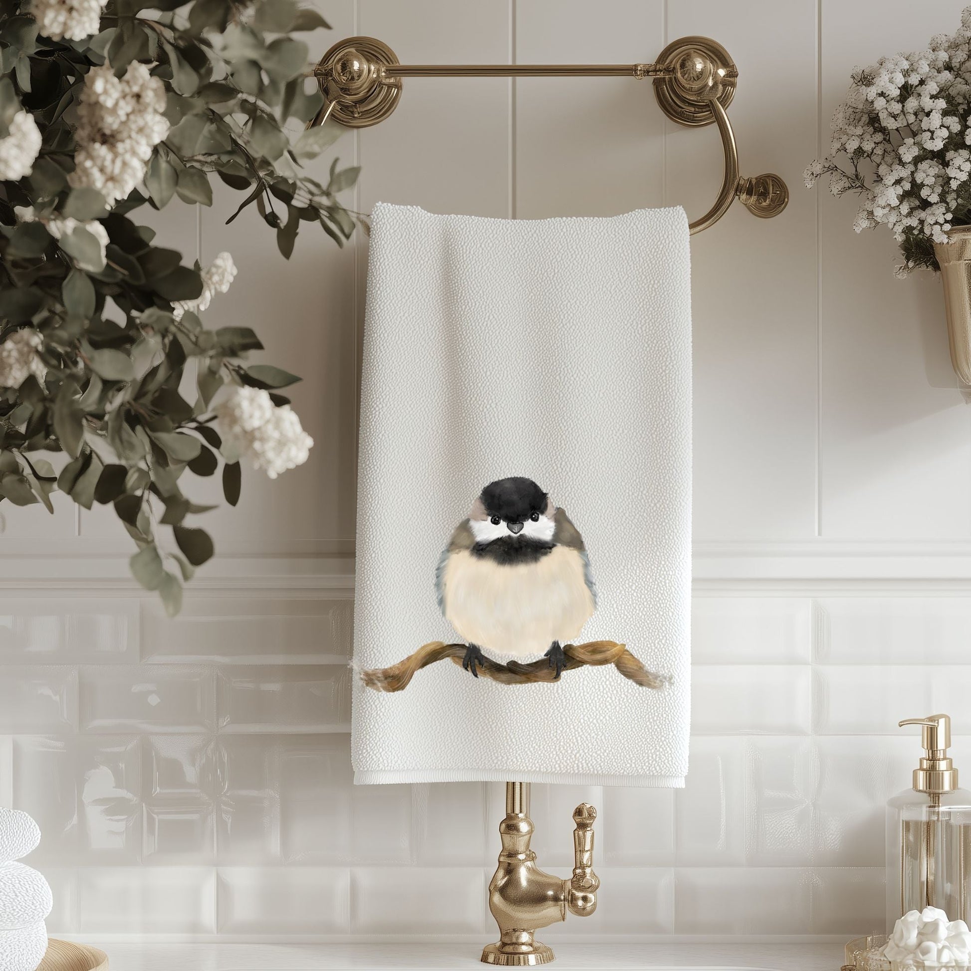 Chickadee Bathroom Towel - MerikaArt