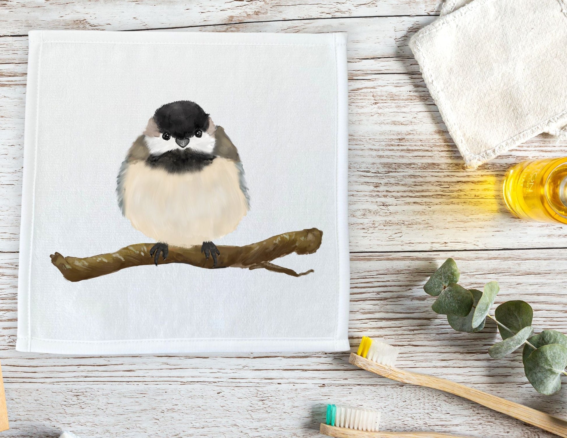 Chickadee Bird Washcloth - MerikaArt