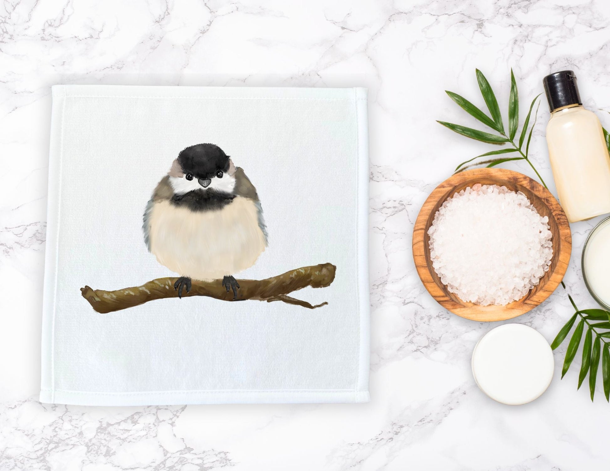 Chickadee Bird Washcloth - MerikaArt