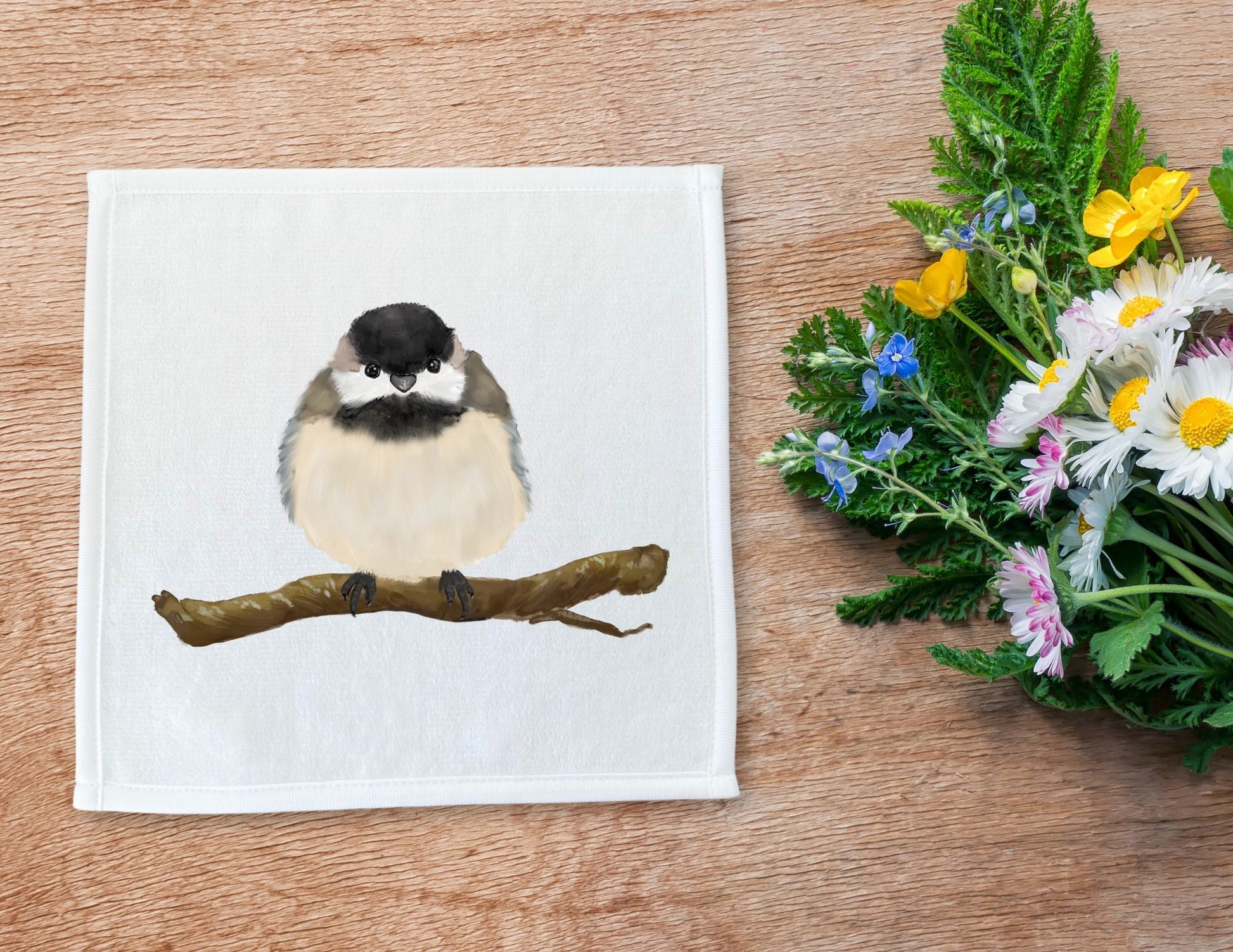 Chickadee Bird Washcloth - MerikaArt