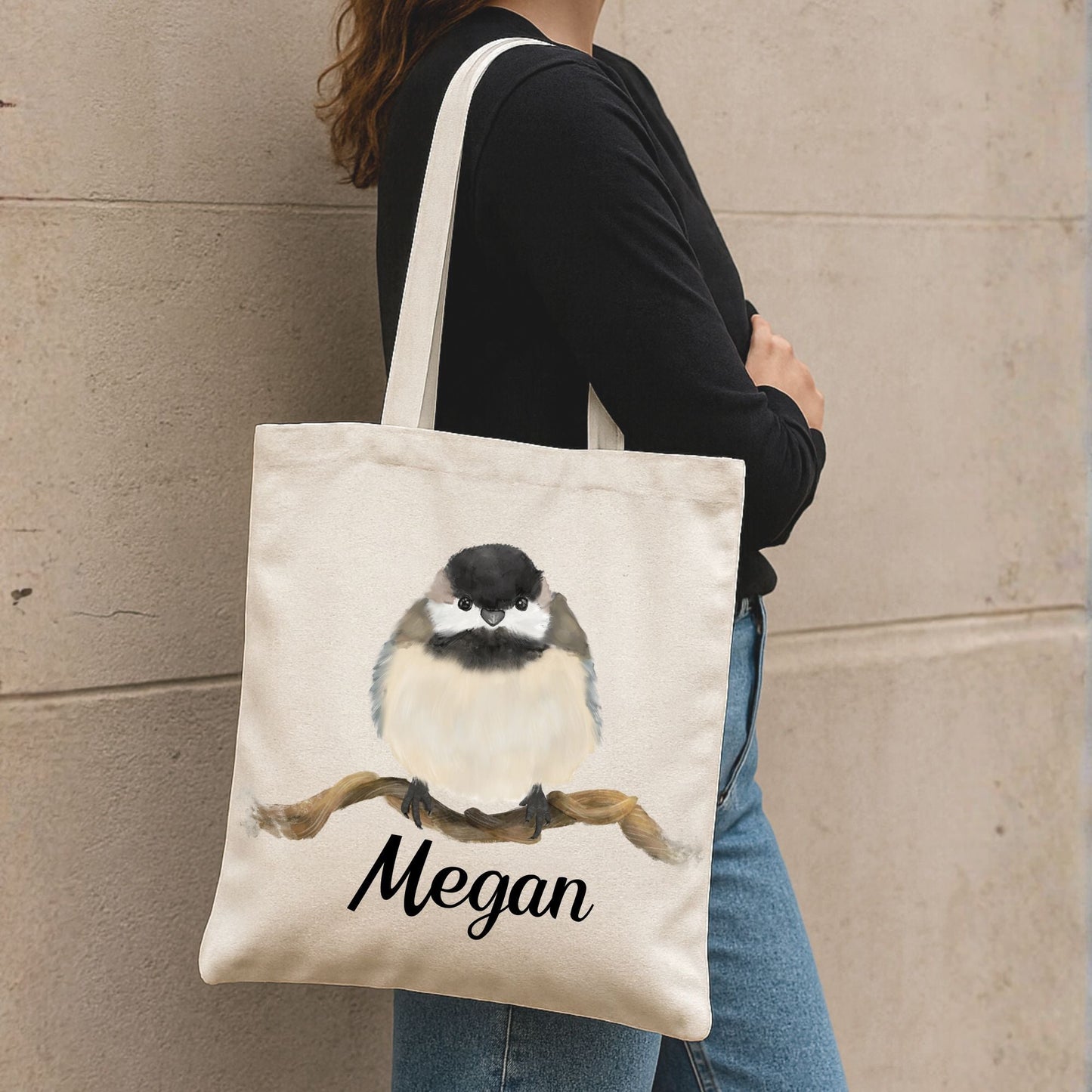 Chickadee Canvas Tote Bag - MerikaArt