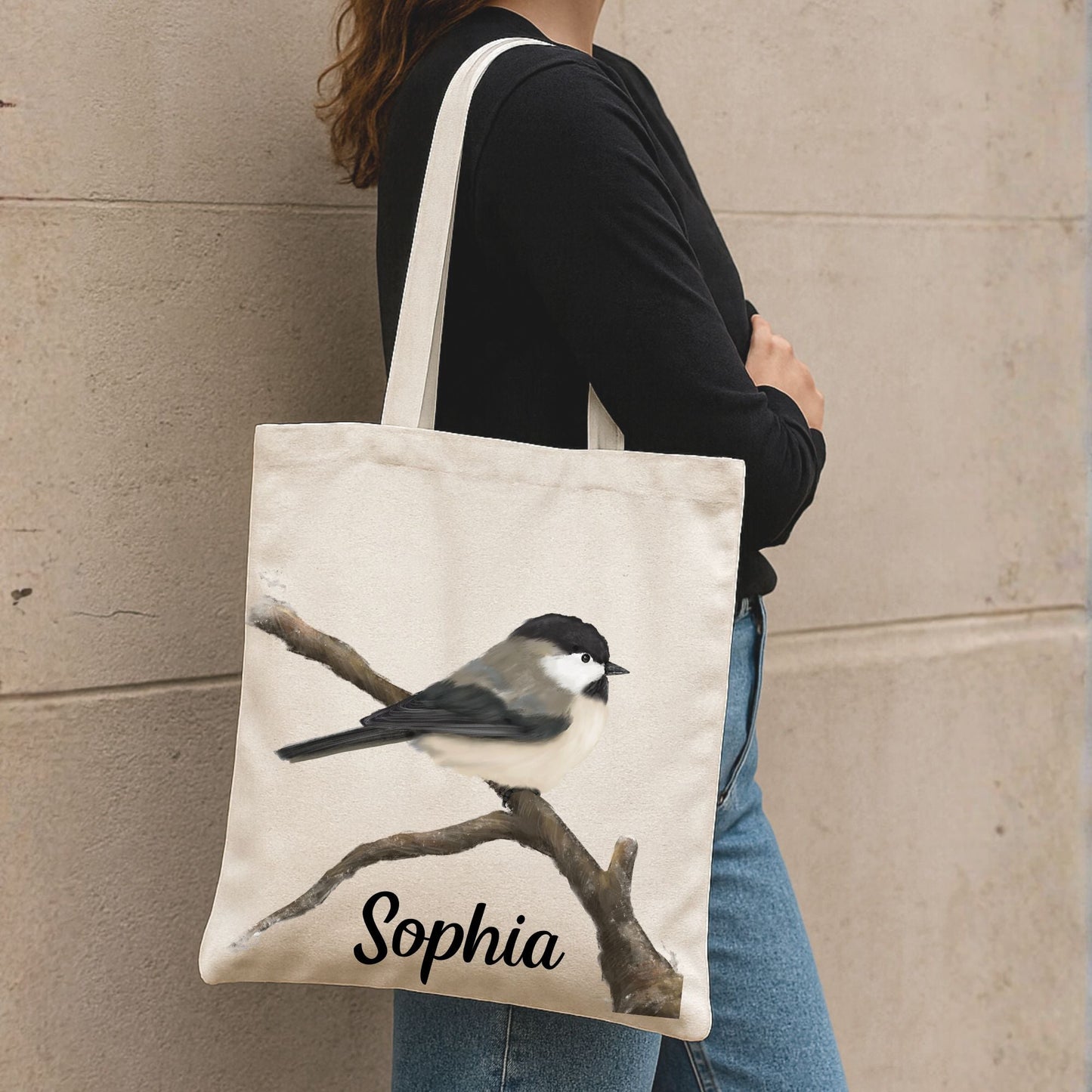 Chickadee Canvas Tote Bag - MerikaArt