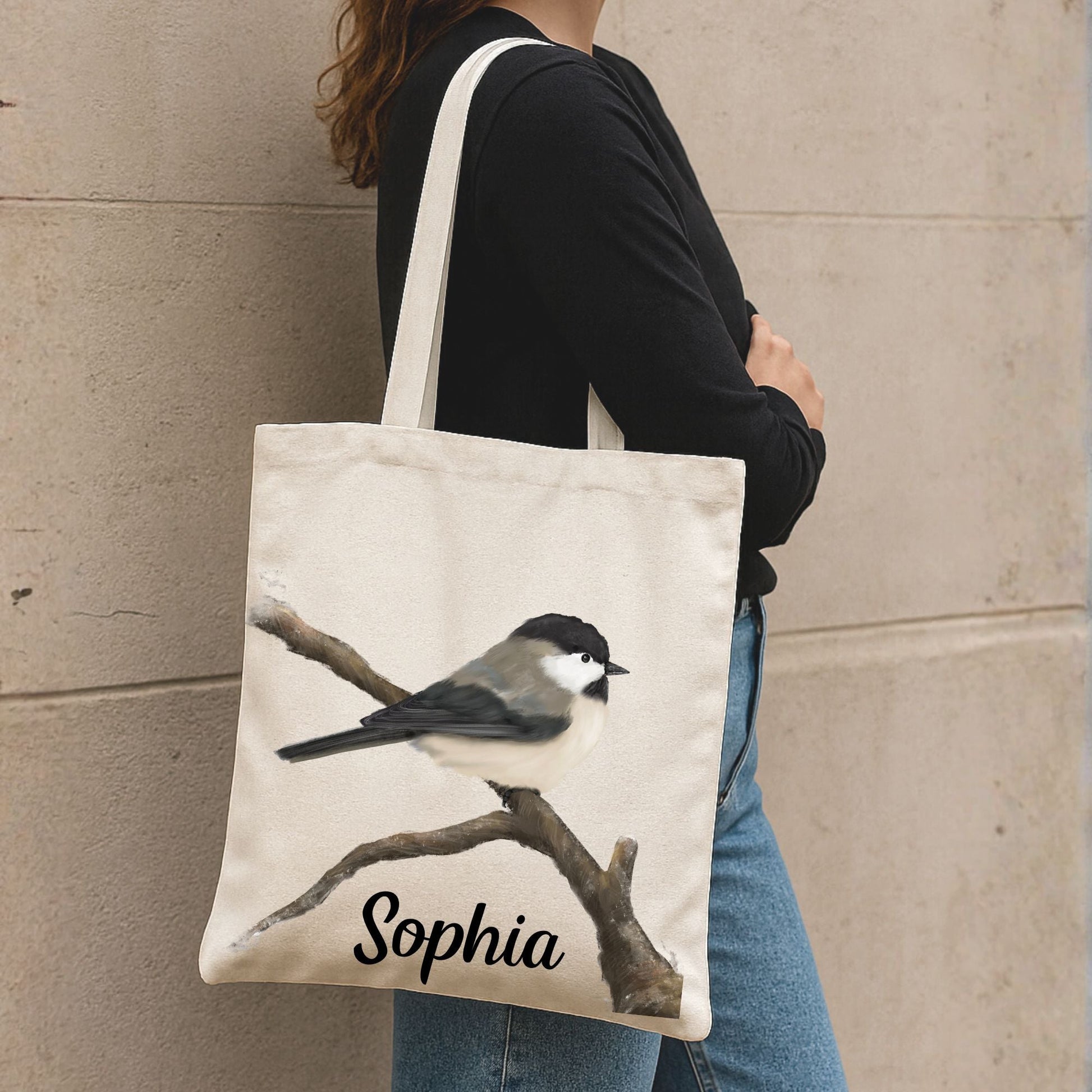 Chickadee Canvas Tote Bag - MerikaArt