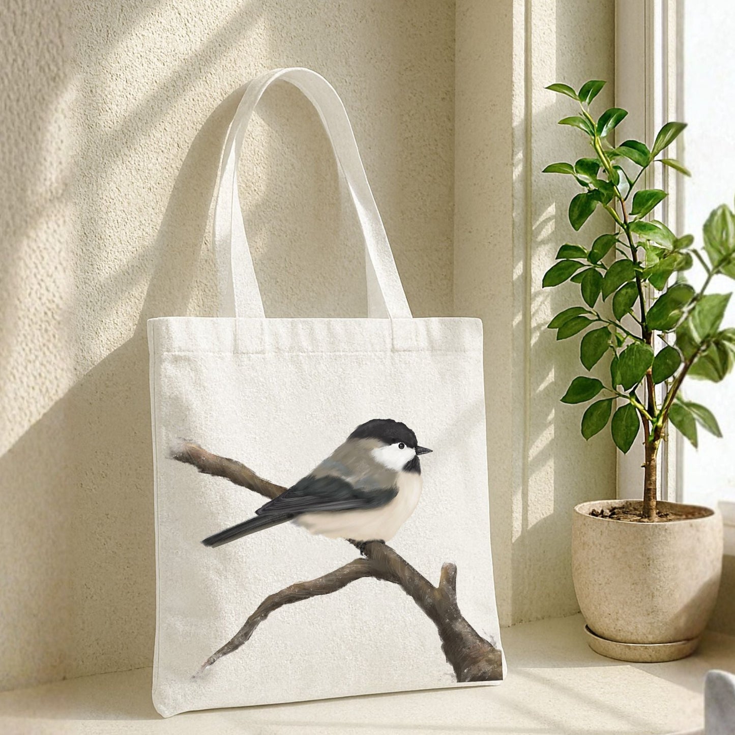 Chickadee Canvas Tote Bag - MerikaArt