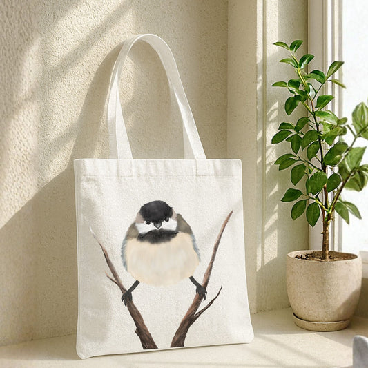 Chickadee Canvas Tote Bag - MerikaArt