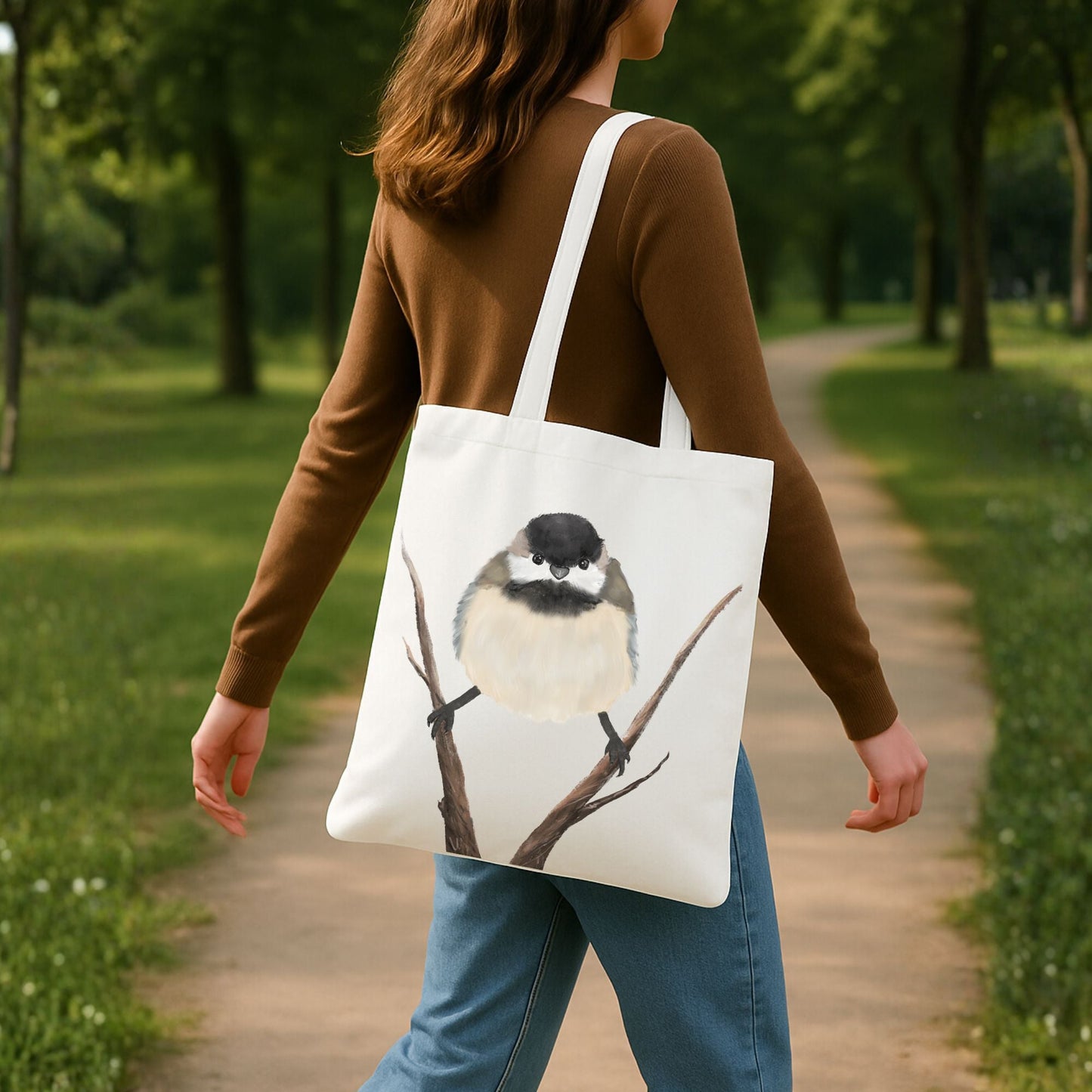 Chickadee Canvas Tote Bag - MerikaArt