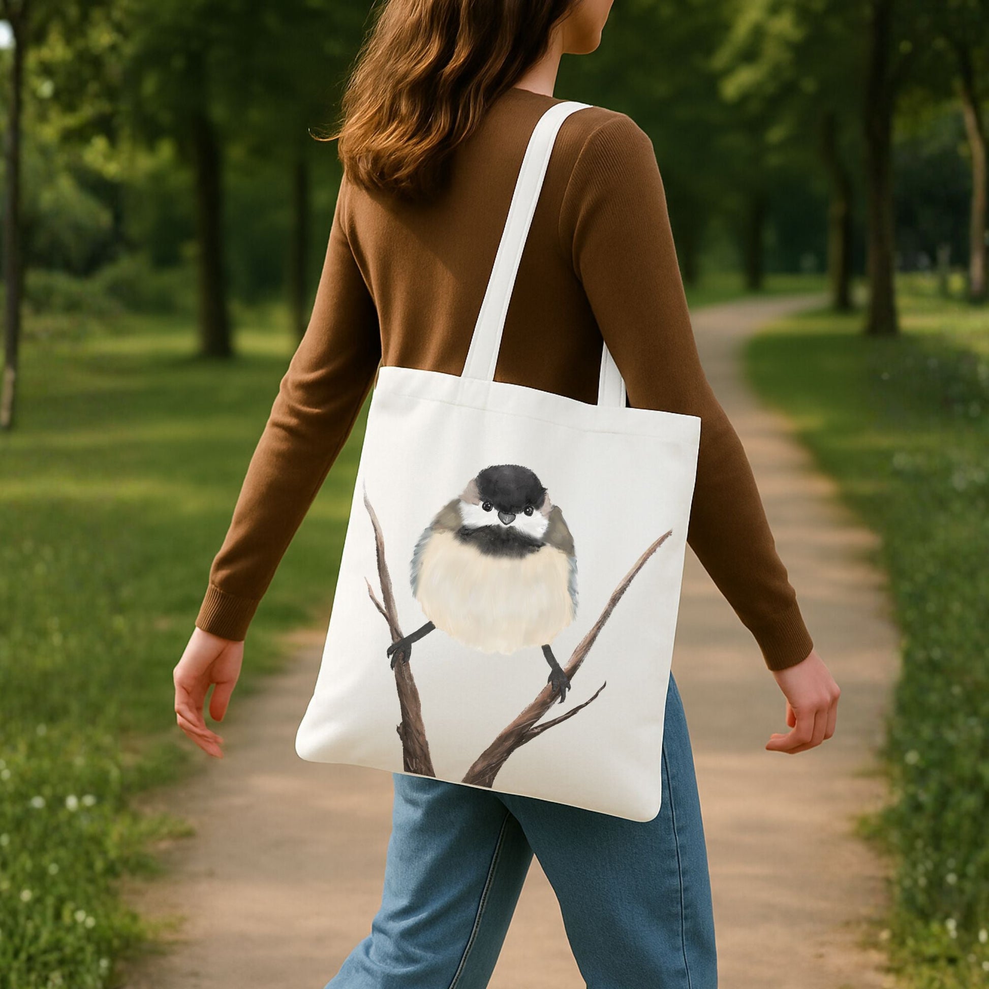 Chickadee Canvas Tote Bag - MerikaArt