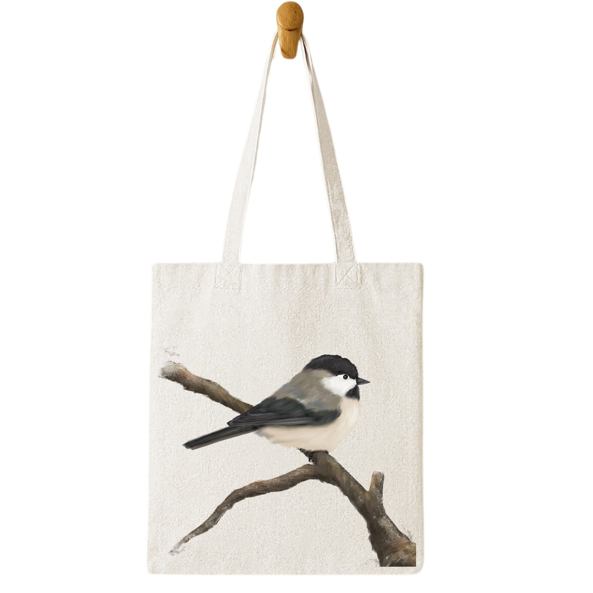 Chickadee Canvas Tote Bag - MerikaArt