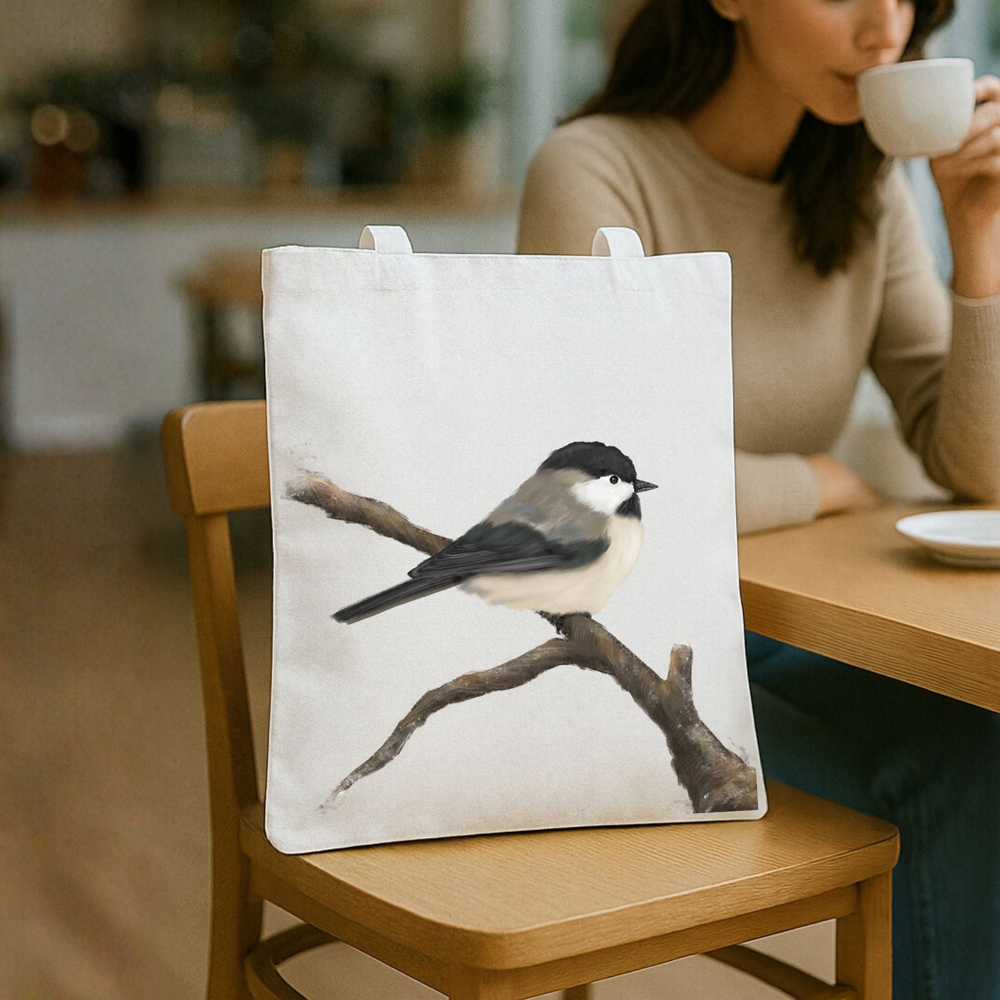 Chickadee Canvas Tote Bag - MerikaArt
