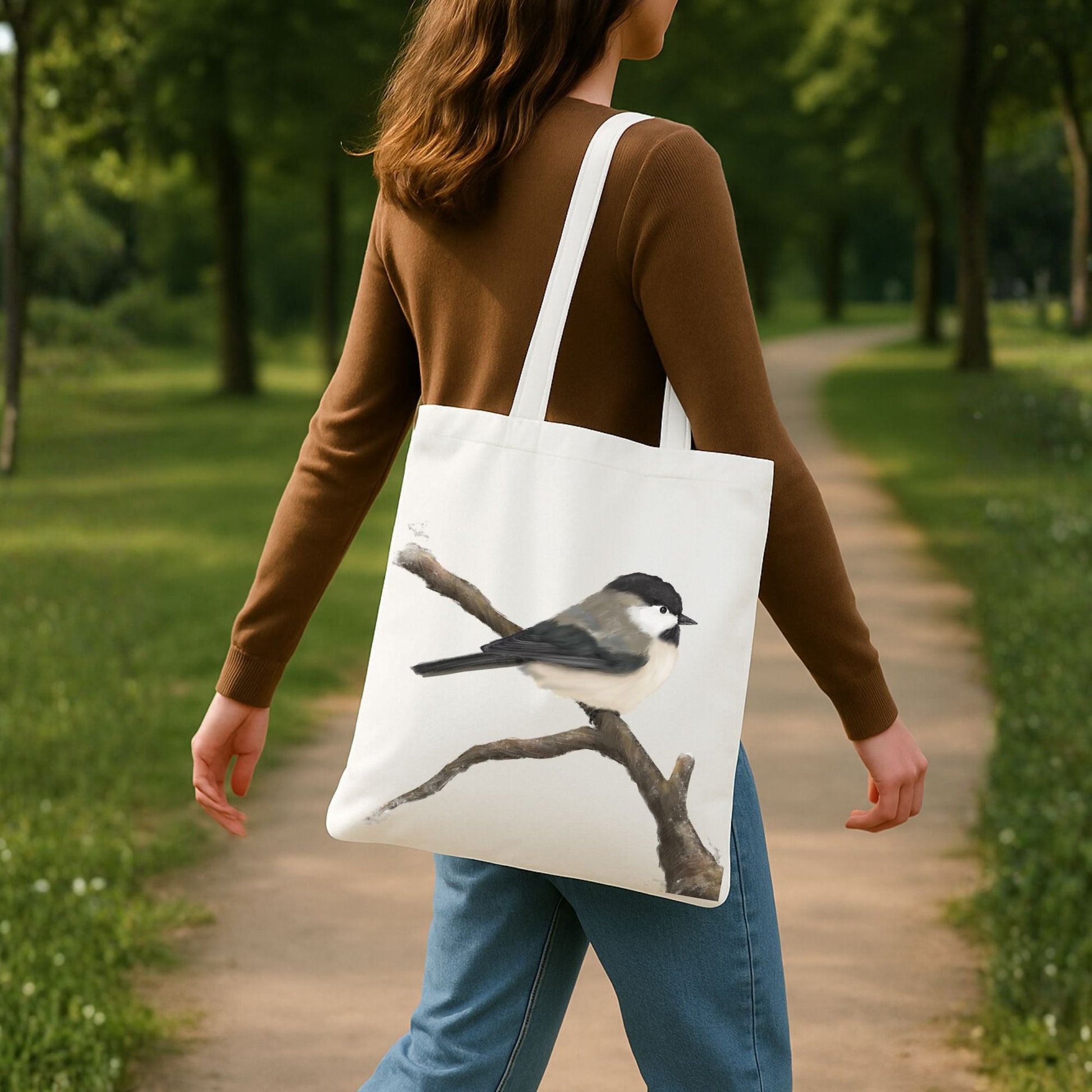 Chickadee Canvas Tote Bag - MerikaArt