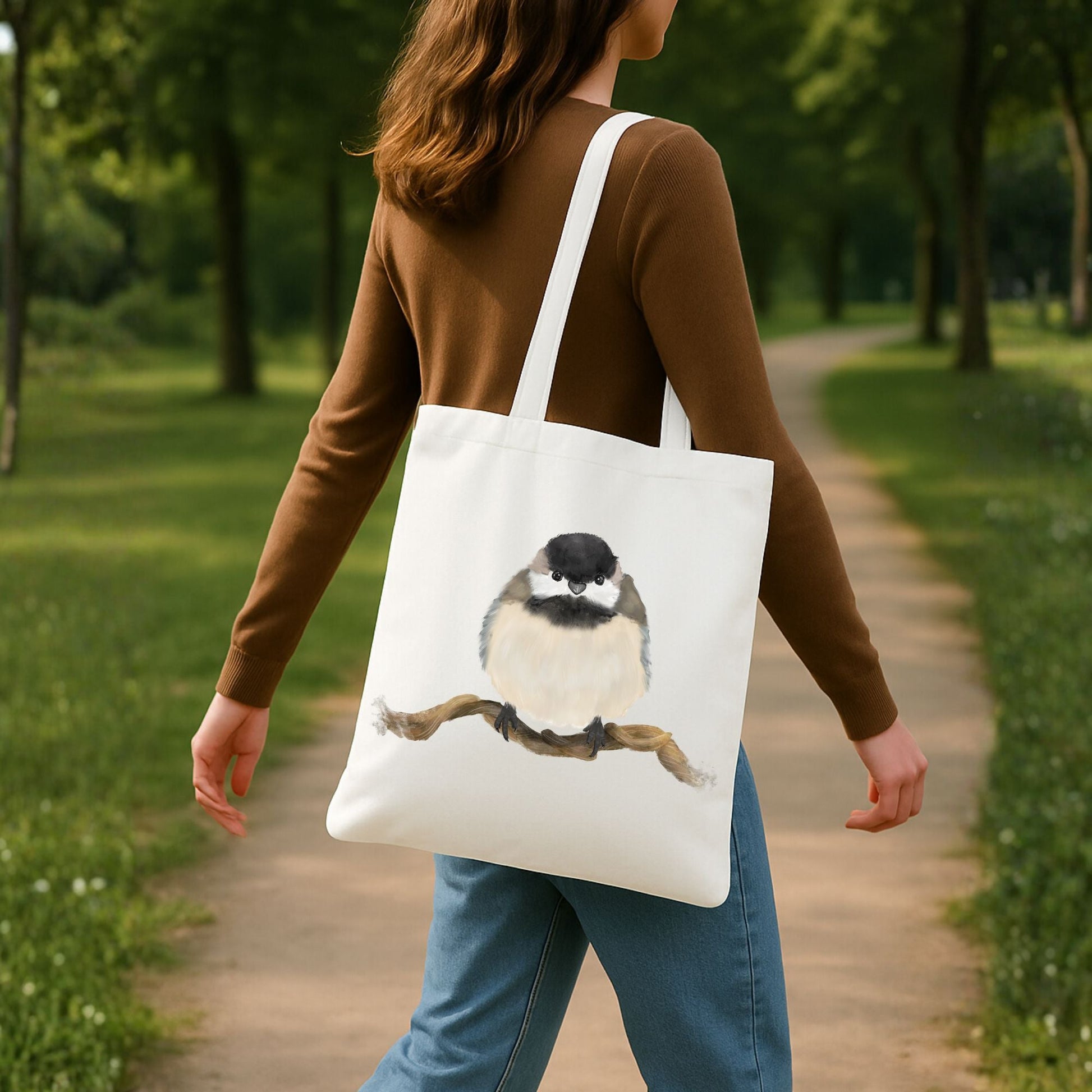 Chickadee Canvas Tote Bag - MerikaArt