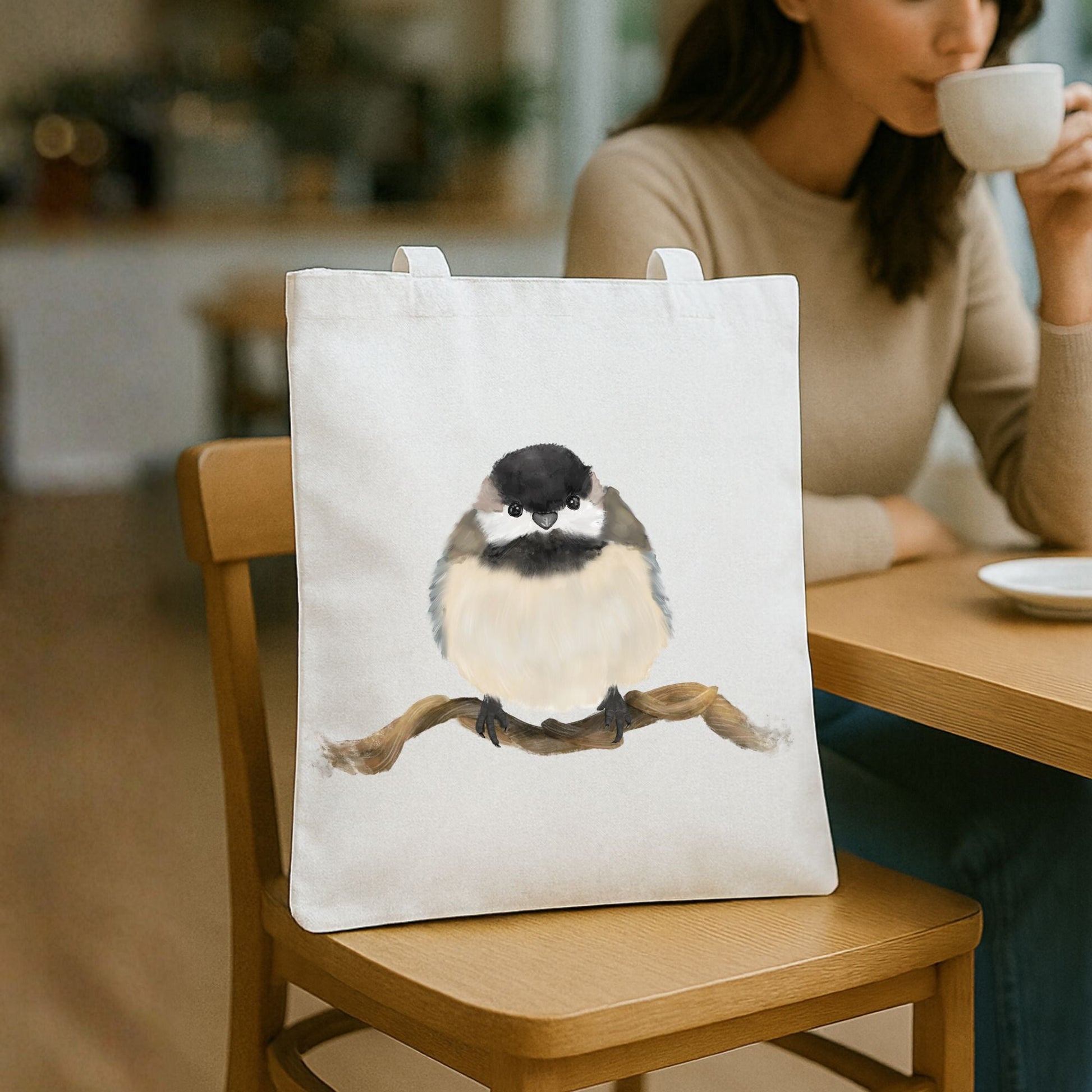 Chickadee Canvas Tote Bag - MerikaArt