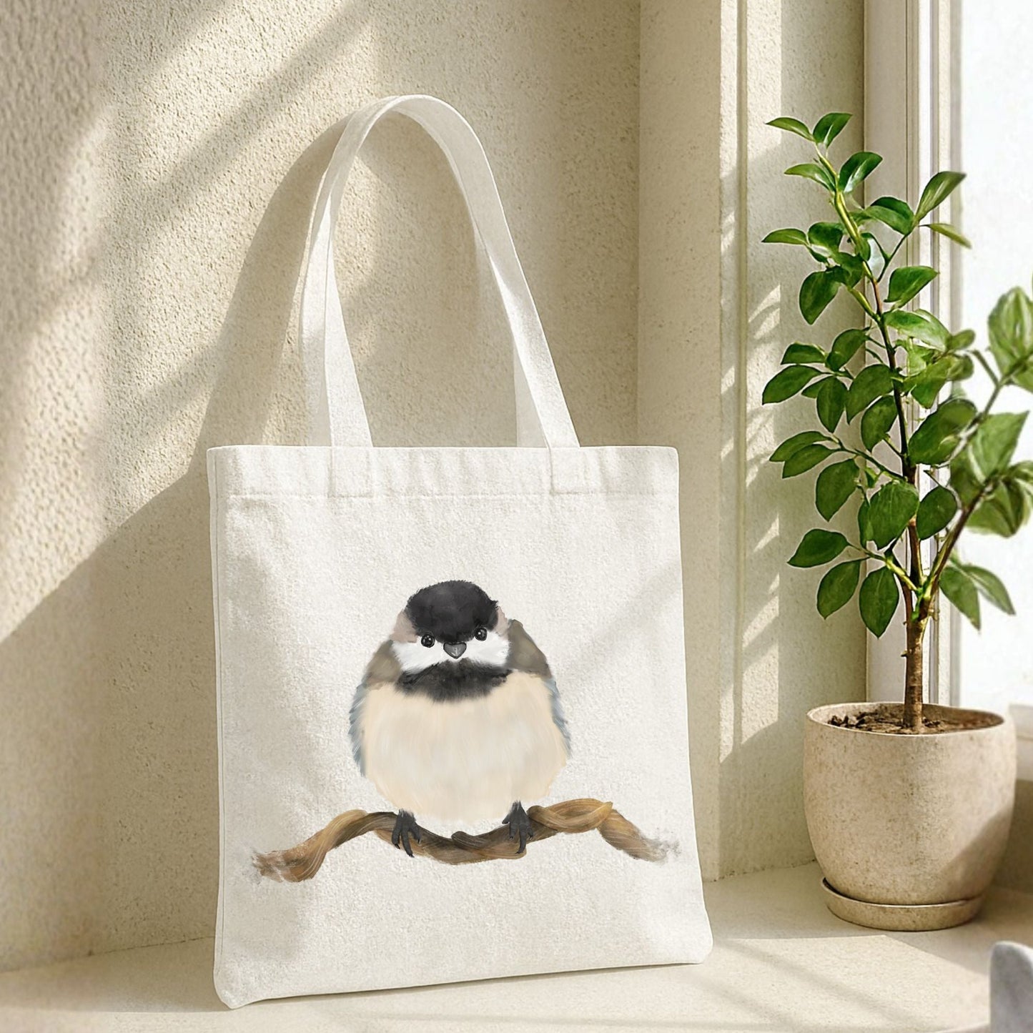 Chickadee Canvas Tote Bag - MerikaArt
