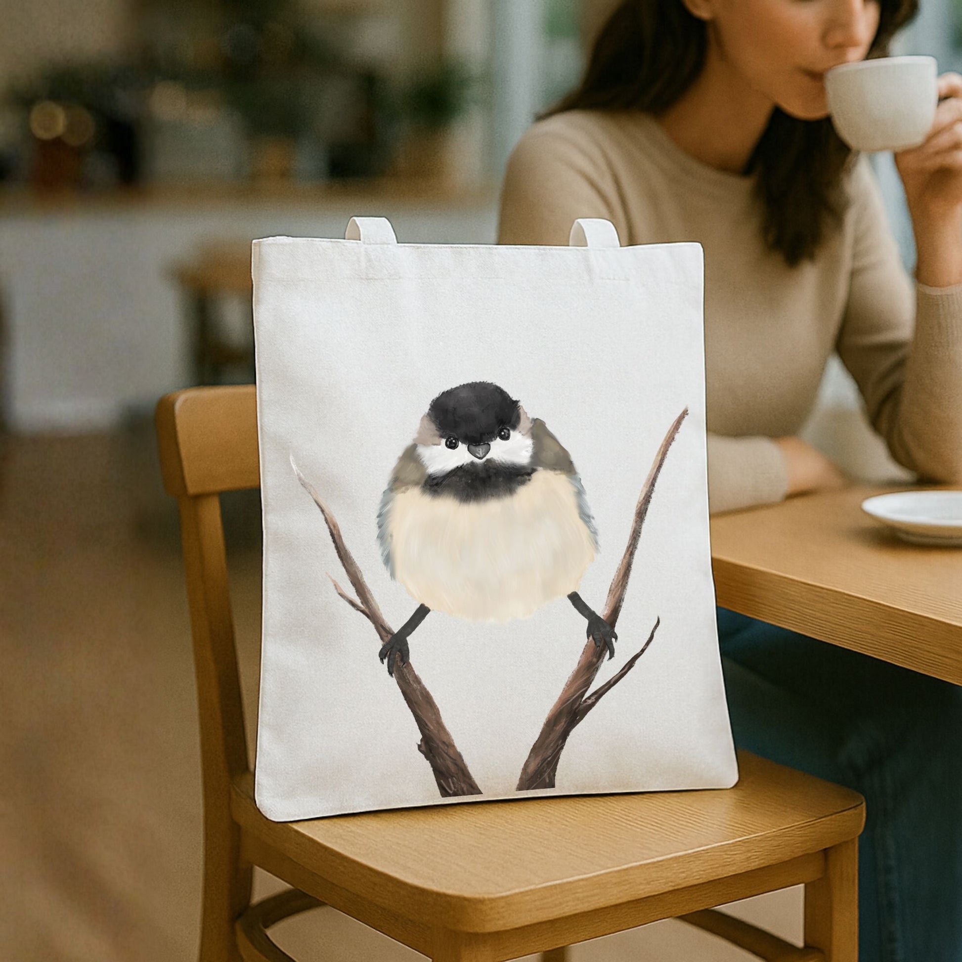 Chickadee Canvas Tote Bag - MerikaArt