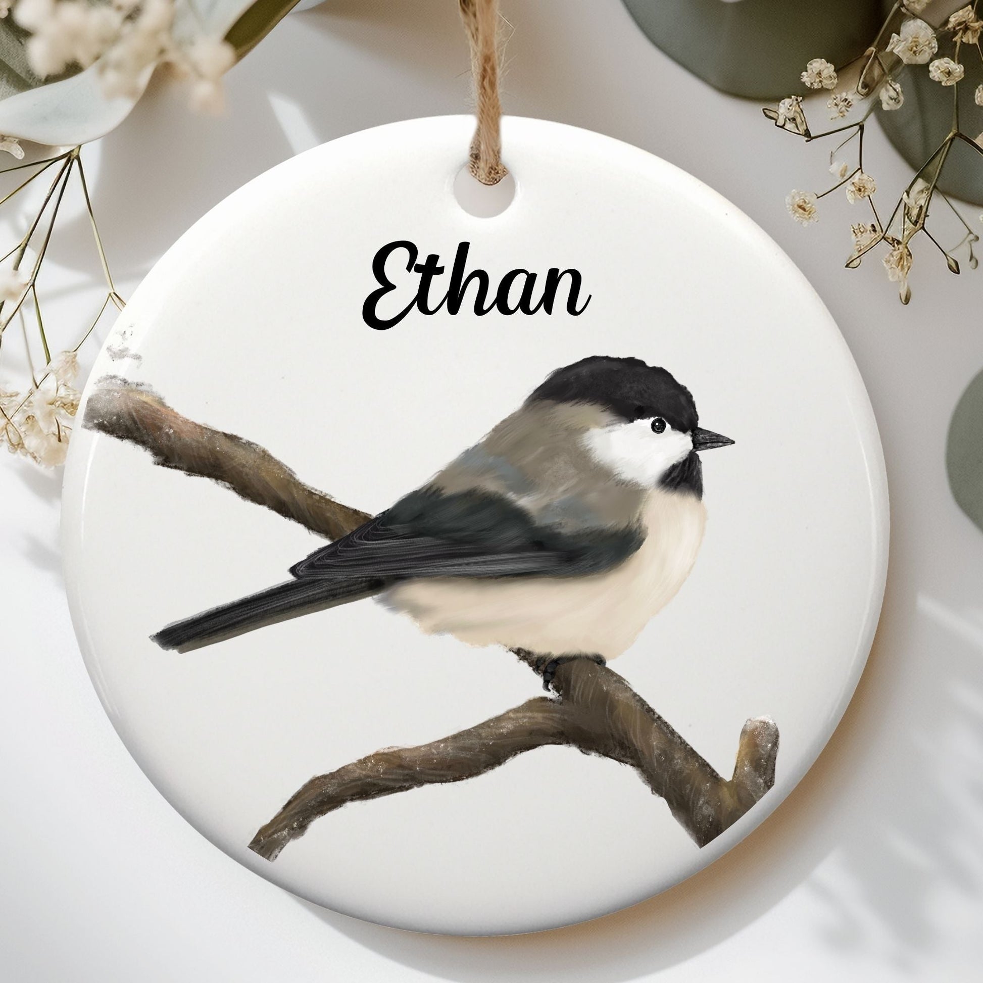 Chickadee Ceramic Ornament - MerikaArt