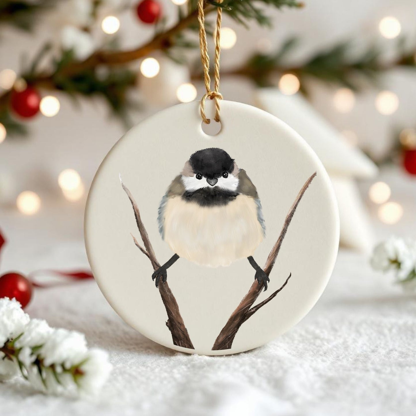 Chickadee Ceramic Ornament - MerikaArt