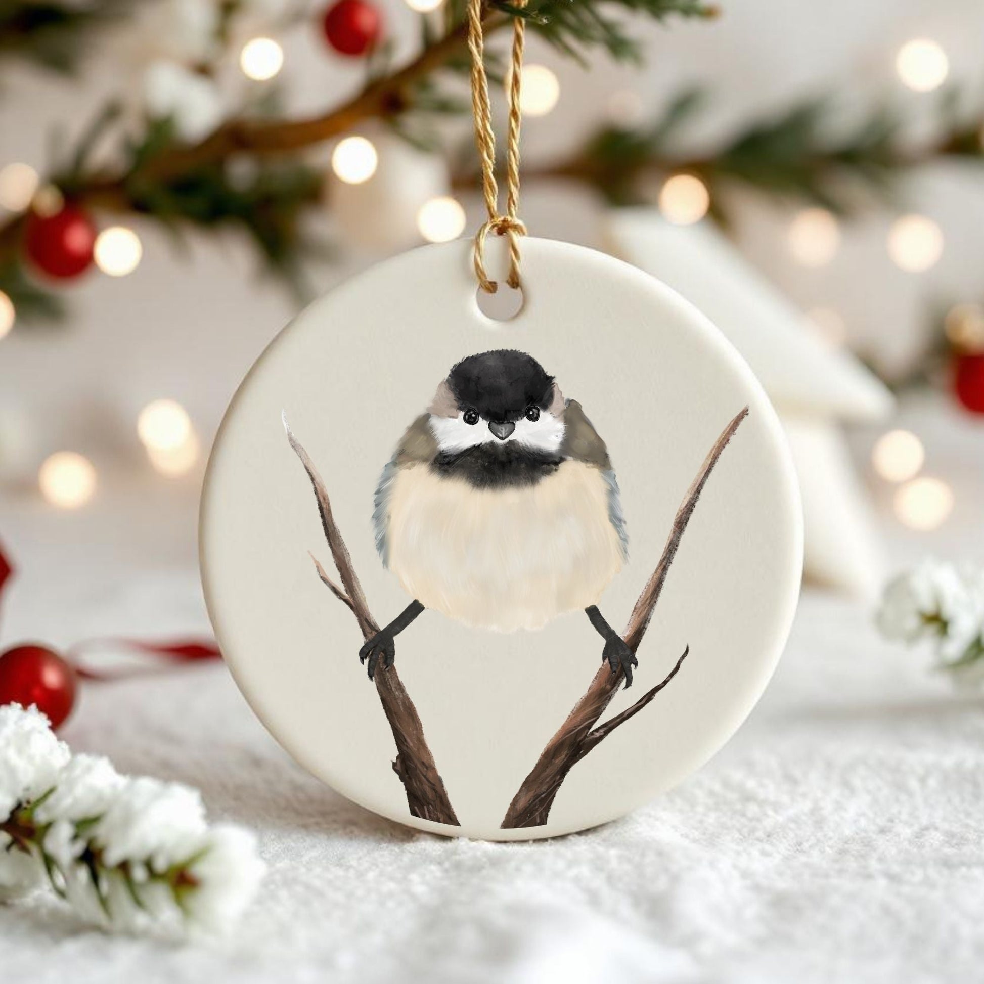 Chickadee Ceramic Ornament - MerikaArt