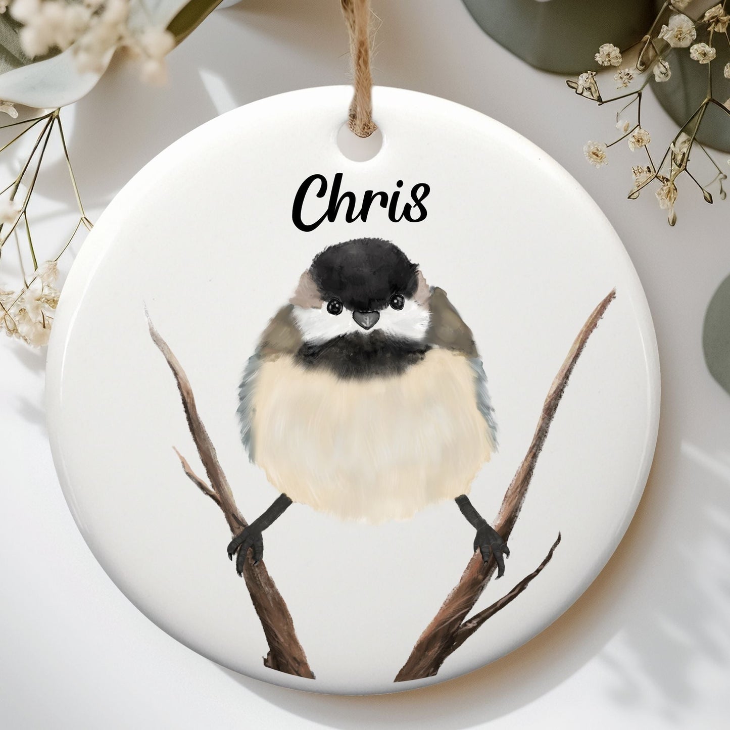 Chickadee Ceramic Ornament - MerikaArt