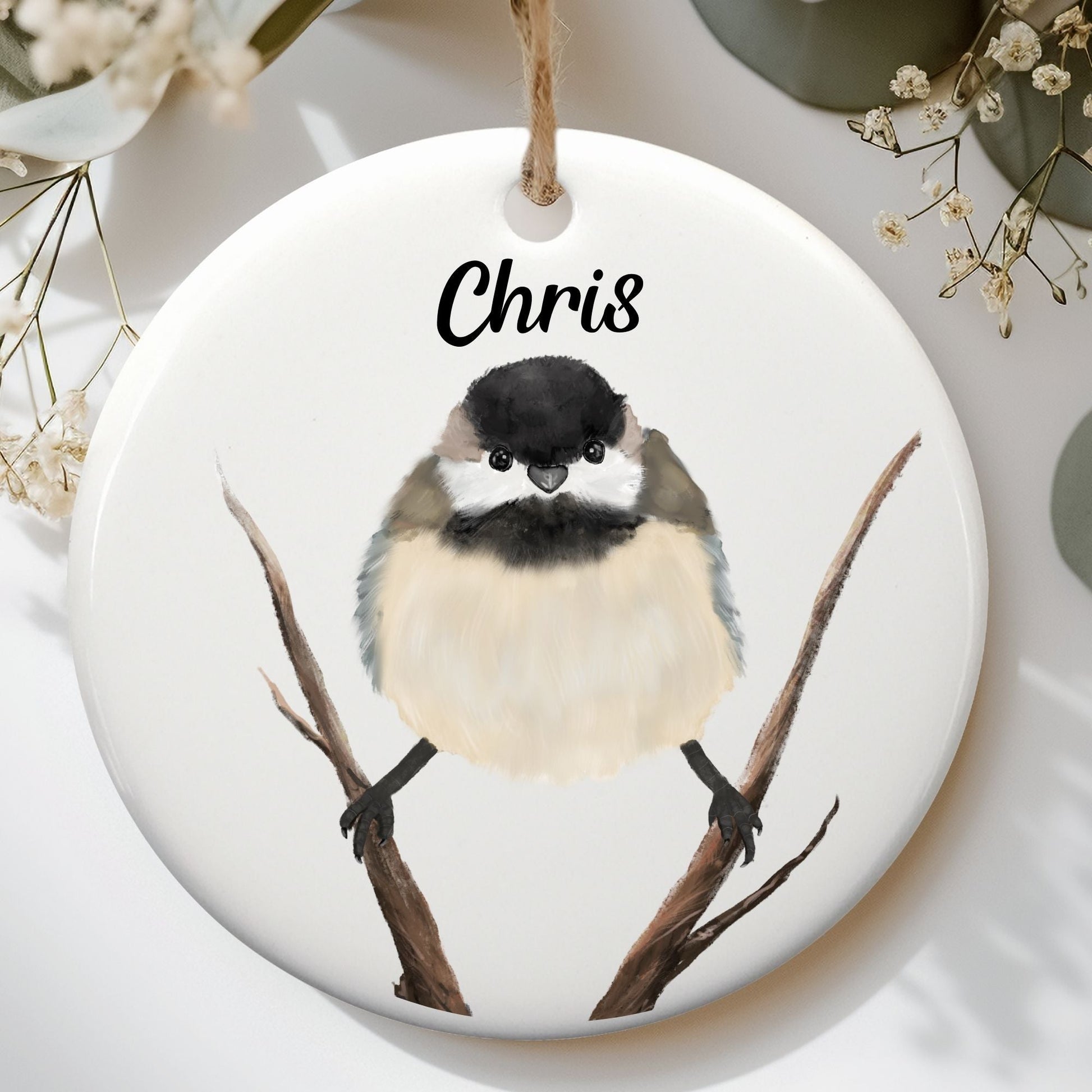 Chickadee Ceramic Ornament - MerikaArt