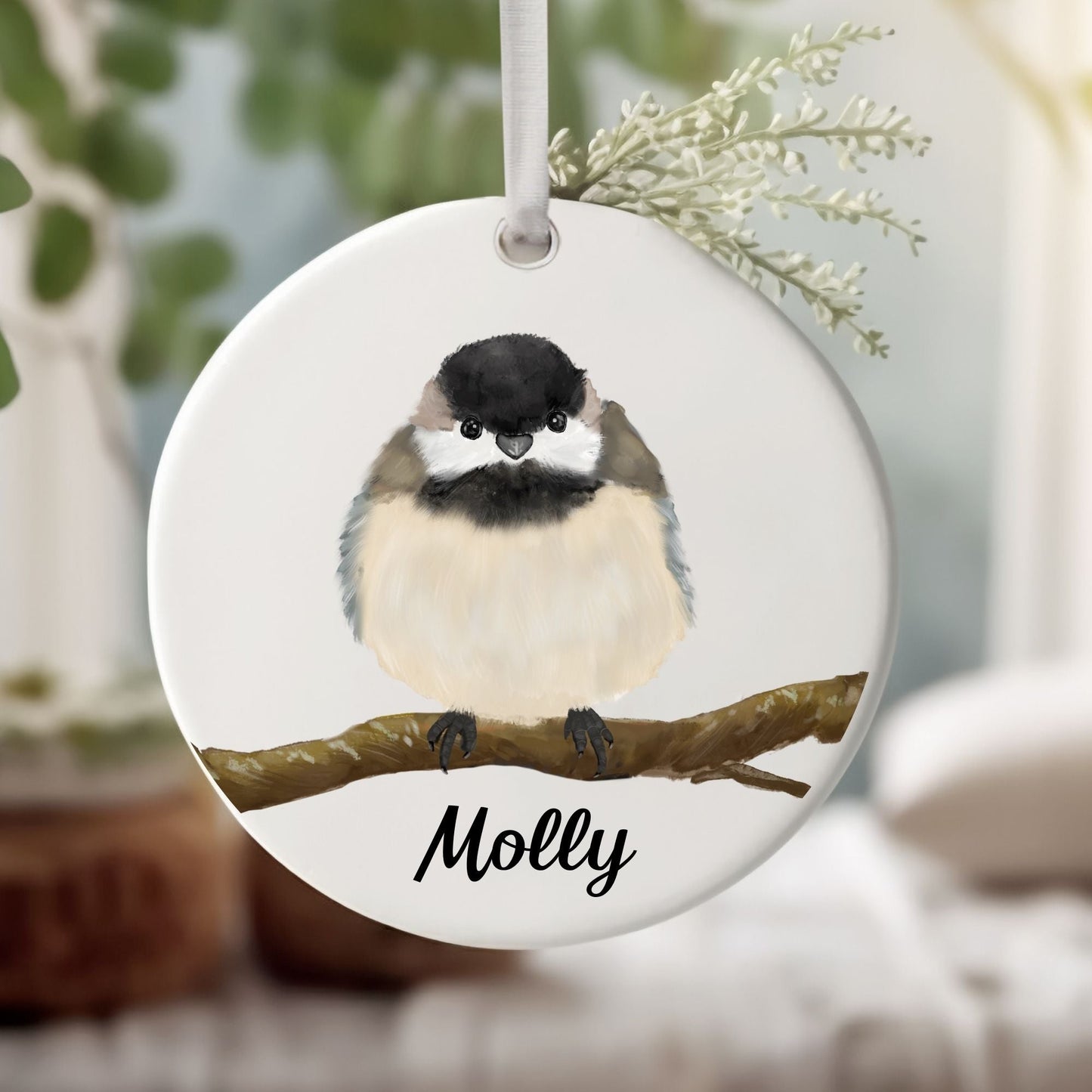 Chickadee Ceramic Ornament - MerikaArt