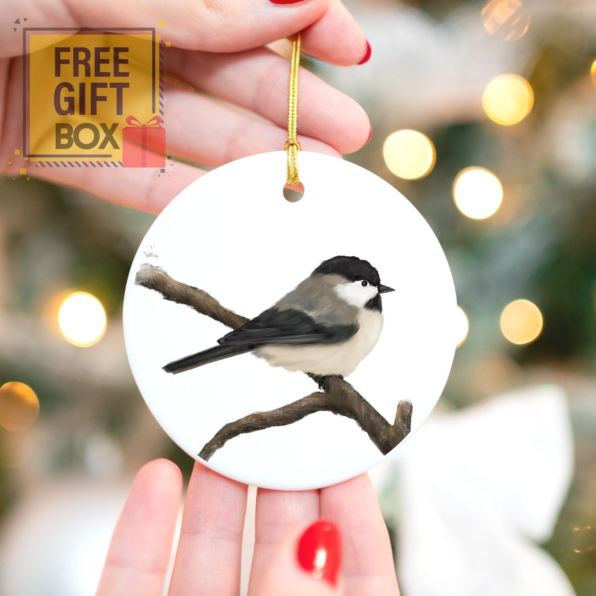 Chickadee Ceramic Ornament - MerikaArt
