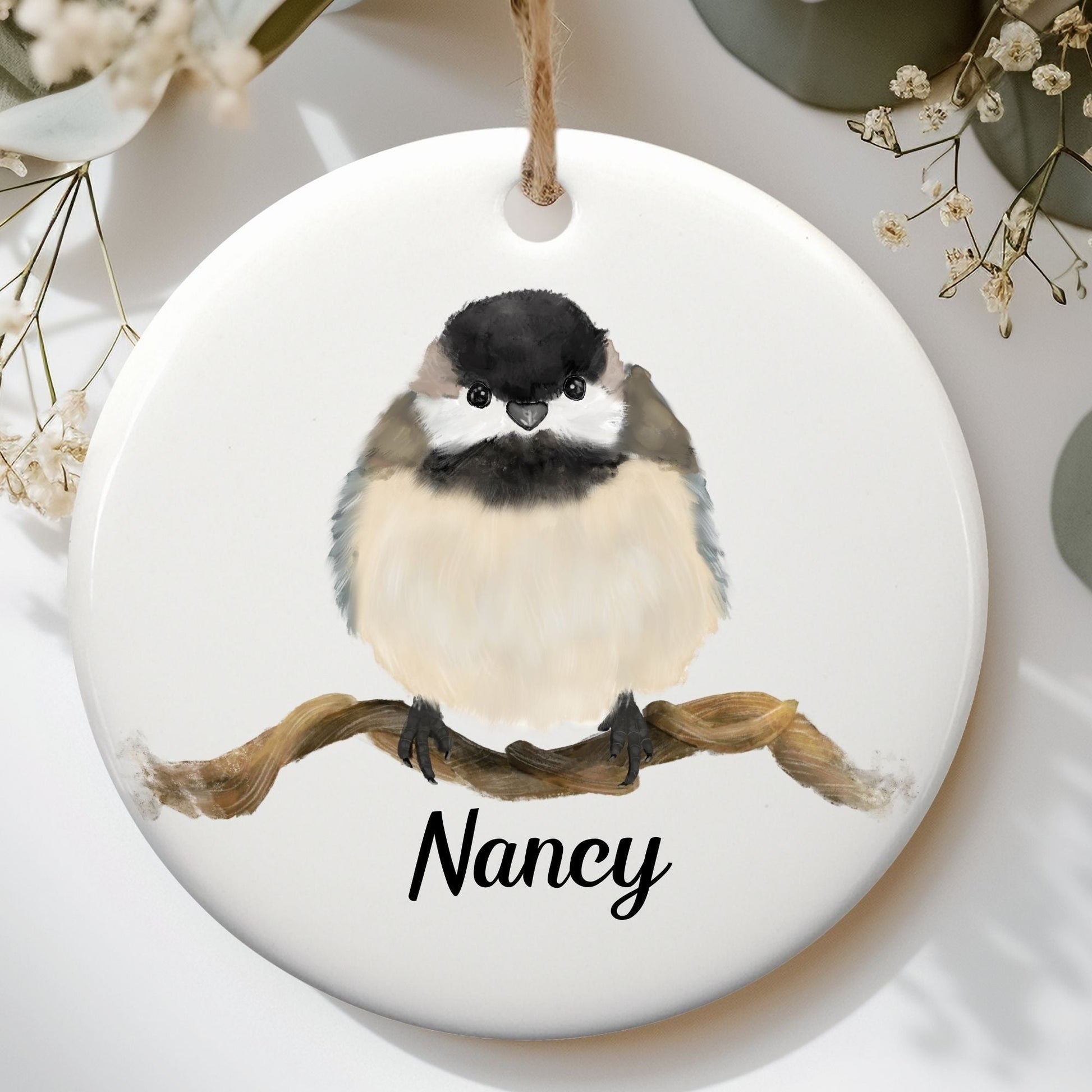 Chickadee Ceramic Ornament - MerikaArt