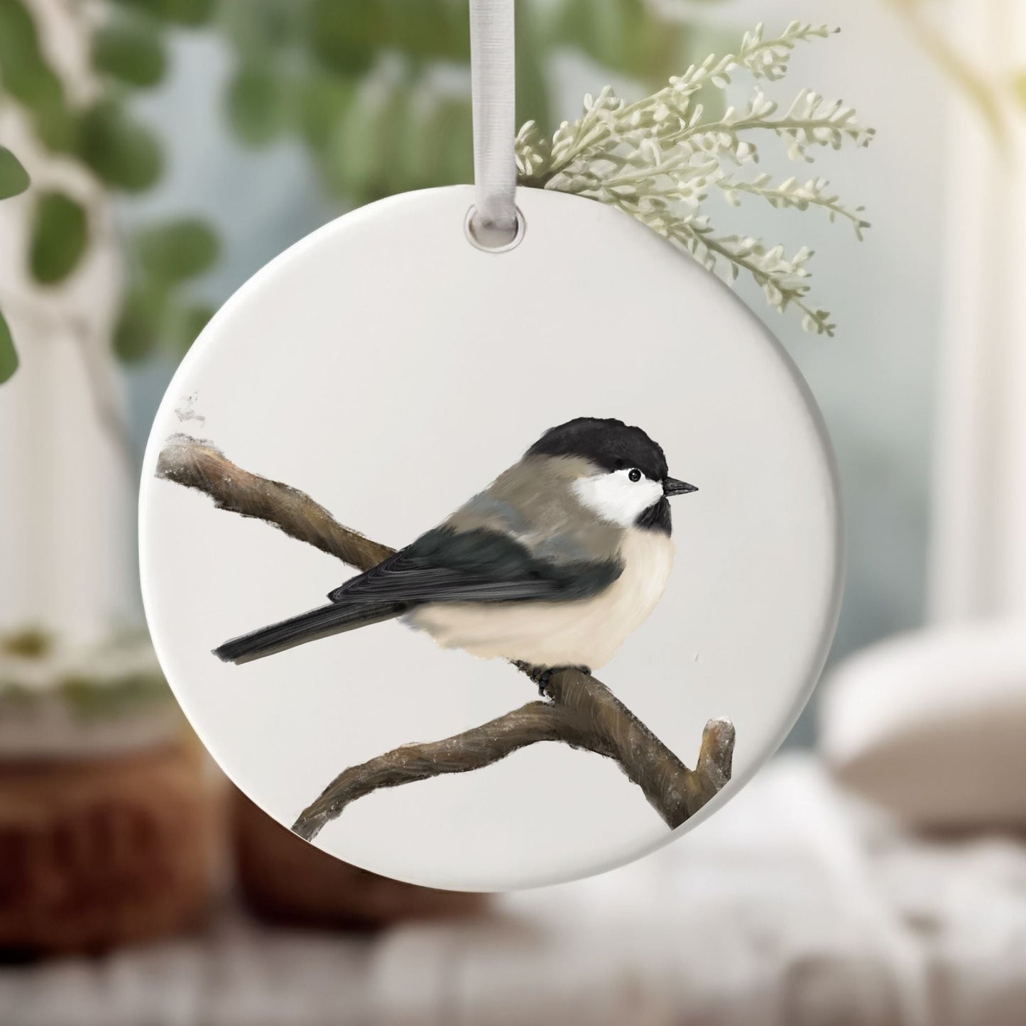 Chickadee Ceramic Ornament - MerikaArt