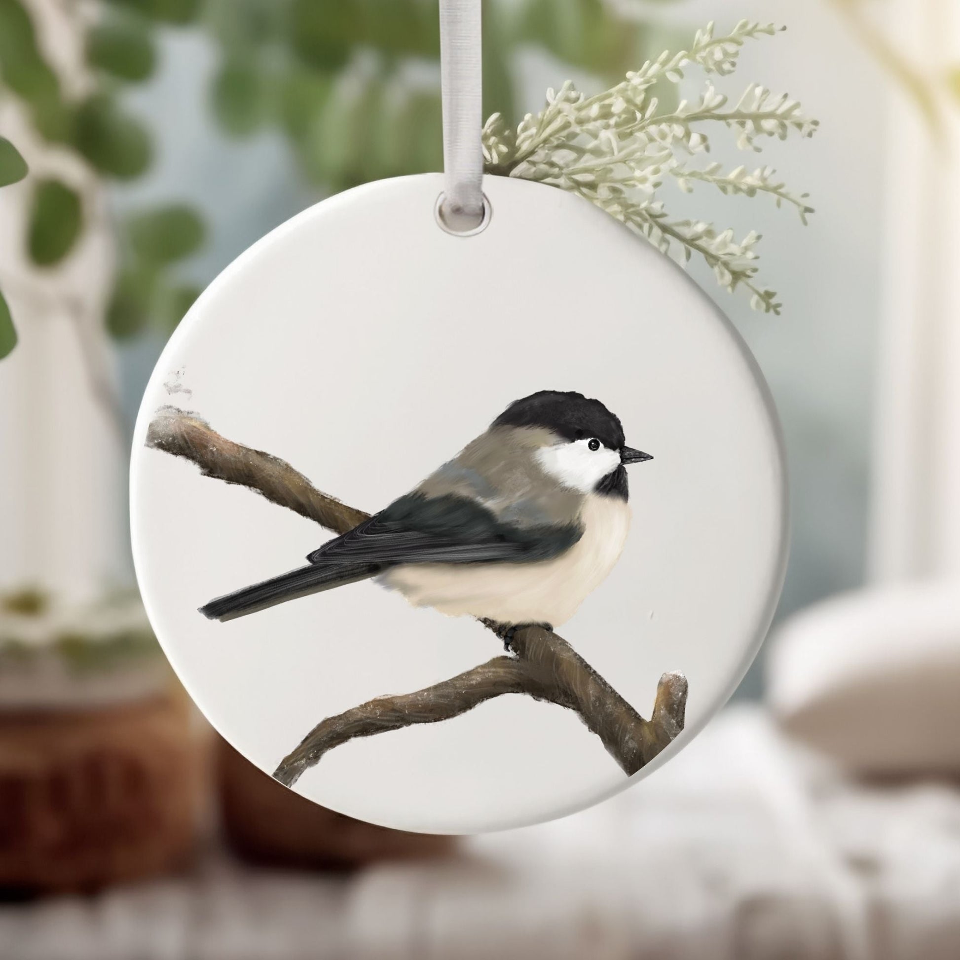 Chickadee Ceramic Ornament - MerikaArt