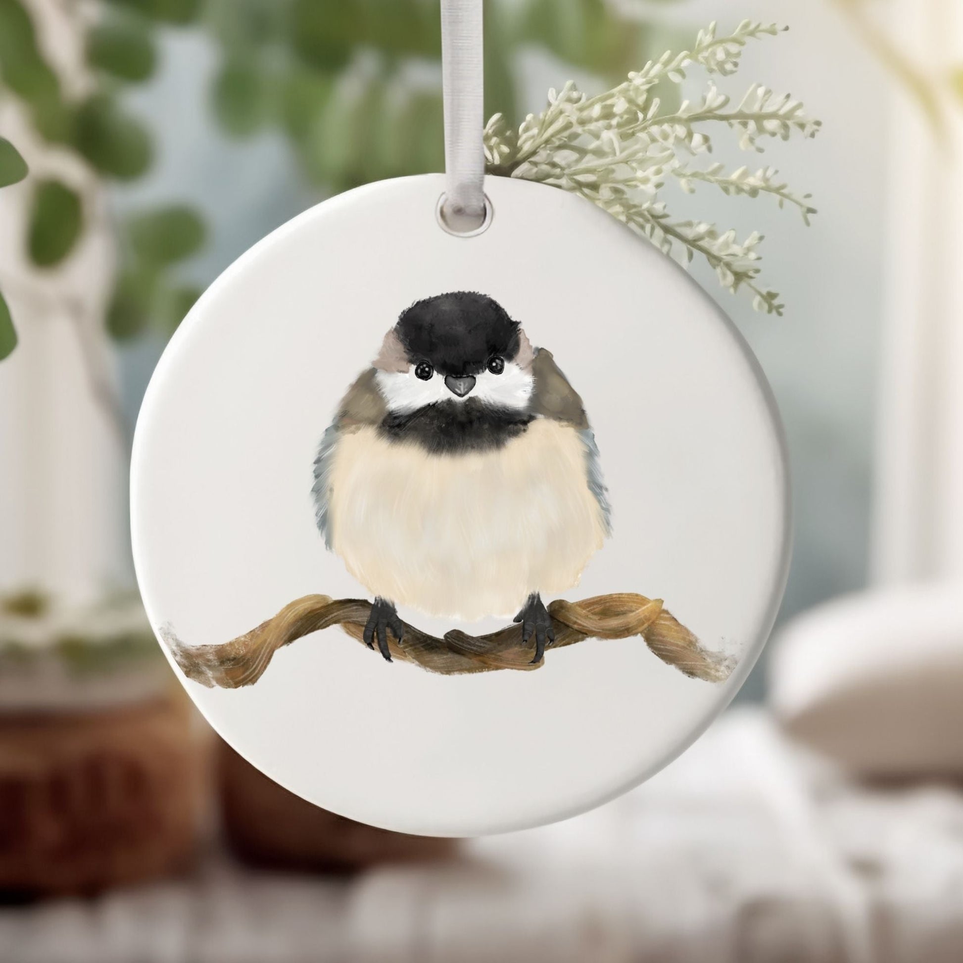 Chickadee Ceramic Ornament - MerikaArt
