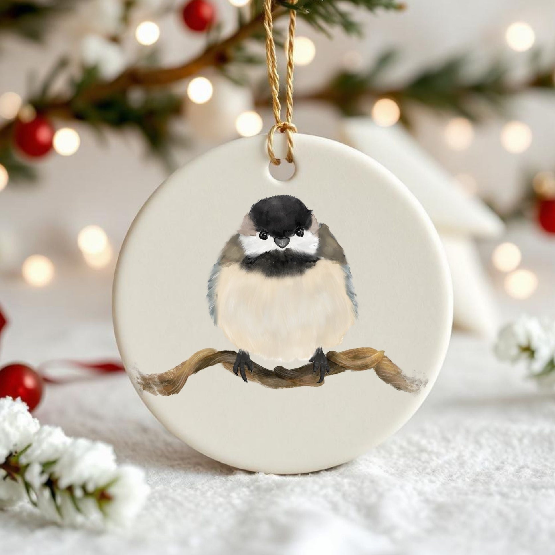 Chickadee Ceramic Ornament - MerikaArt