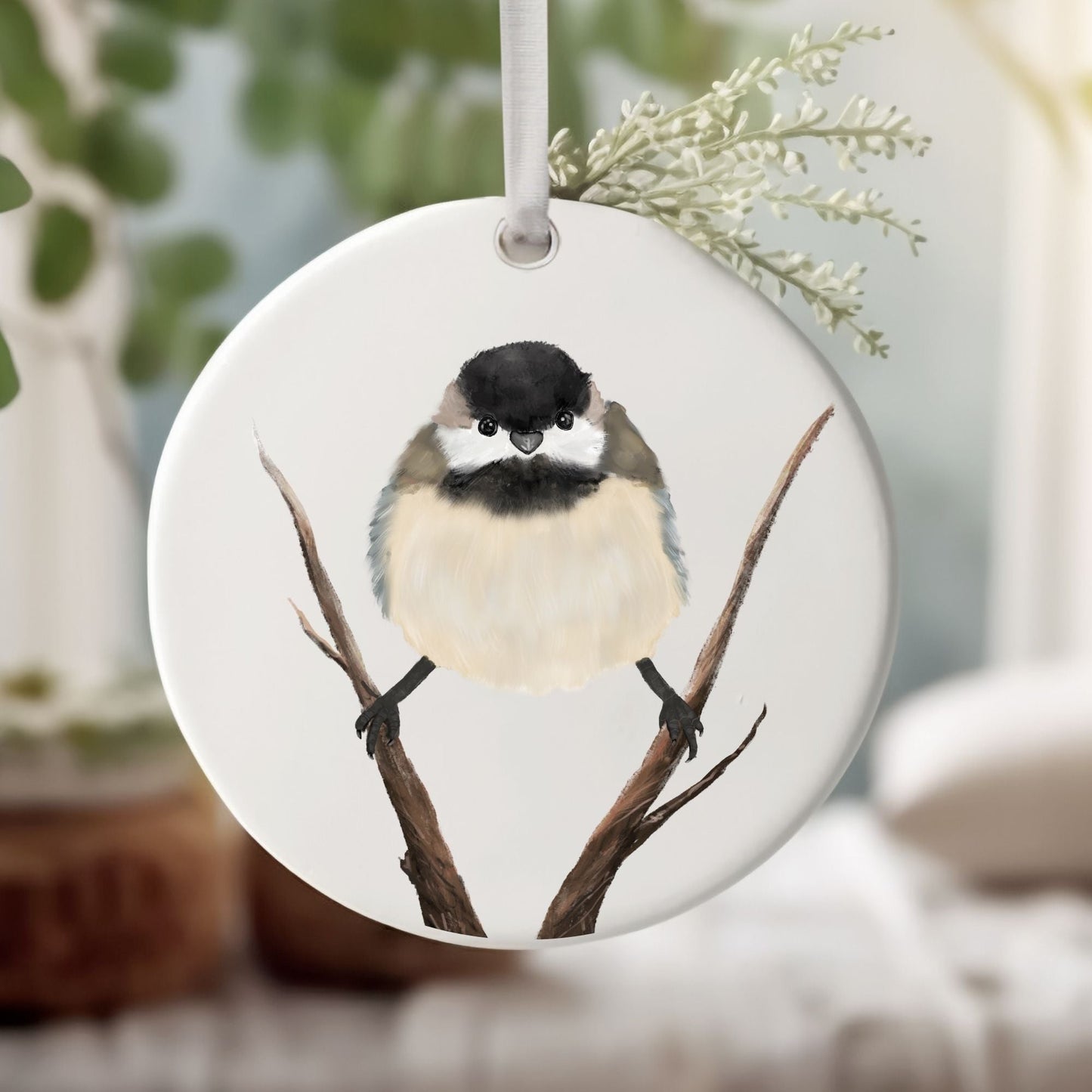 Chickadee Ceramic Ornament - MerikaArt