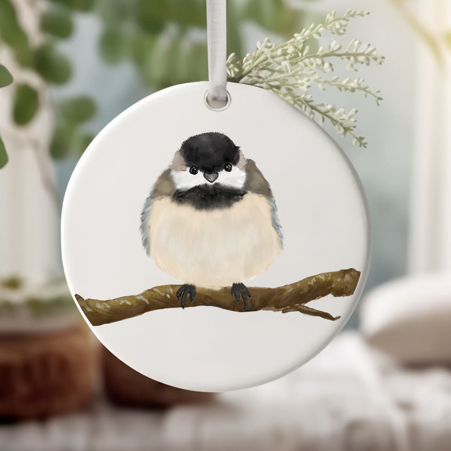 Chickadee Ceramic Ornament - MerikaArt