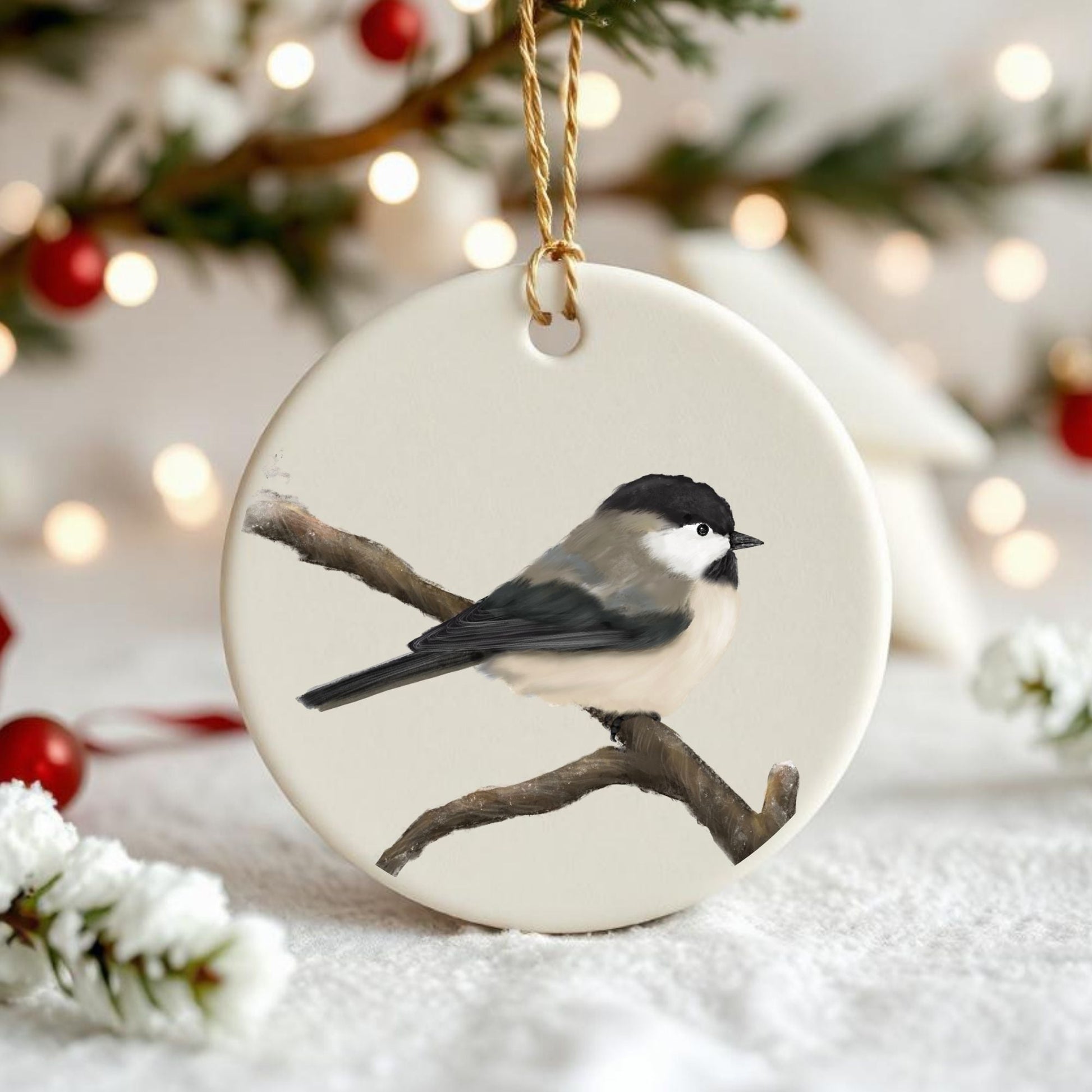 Chickadee Ceramic Ornament - MerikaArt
