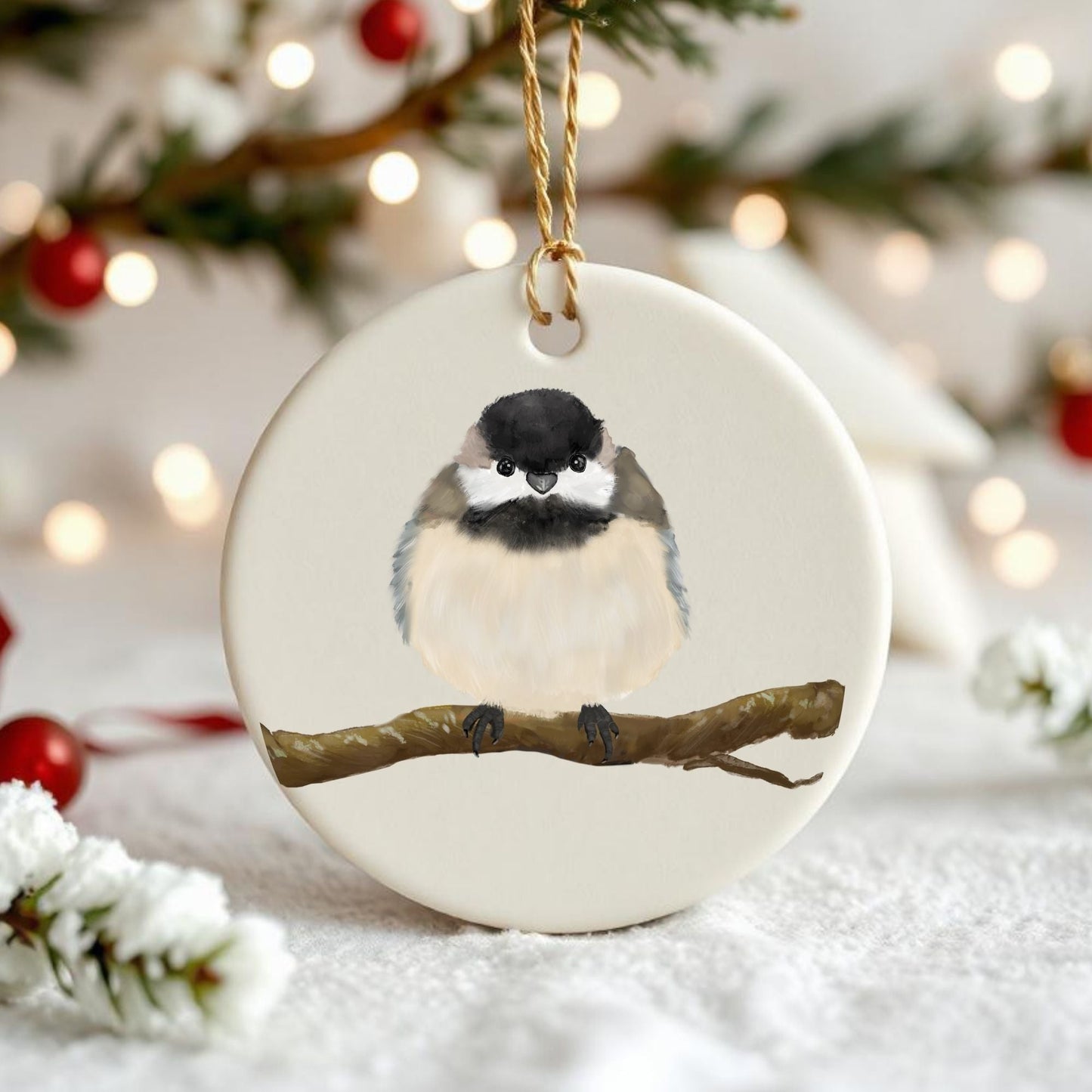 Chickadee Ceramic Ornament - MerikaArt