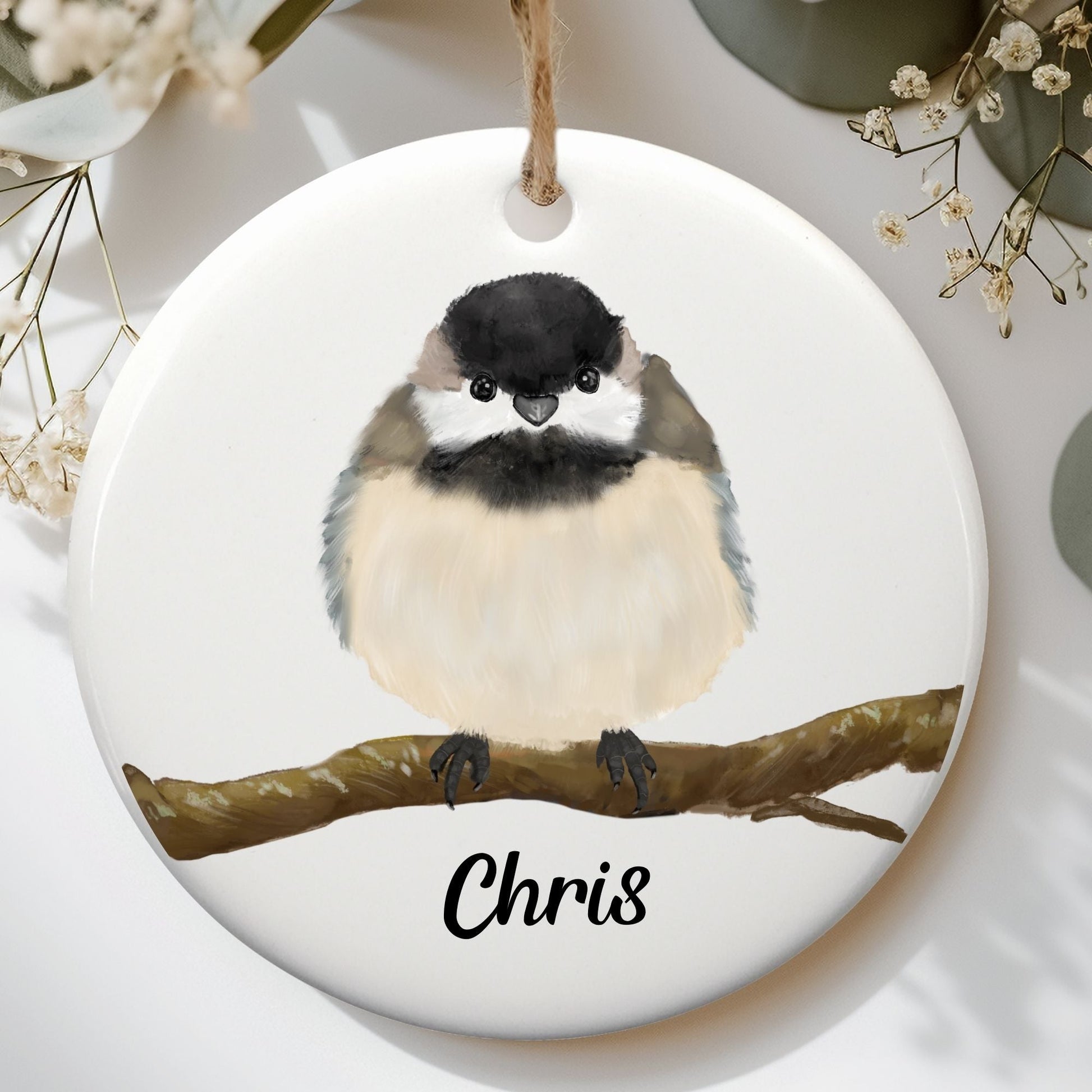 Chickadee Ceramic Ornament - MerikaArt