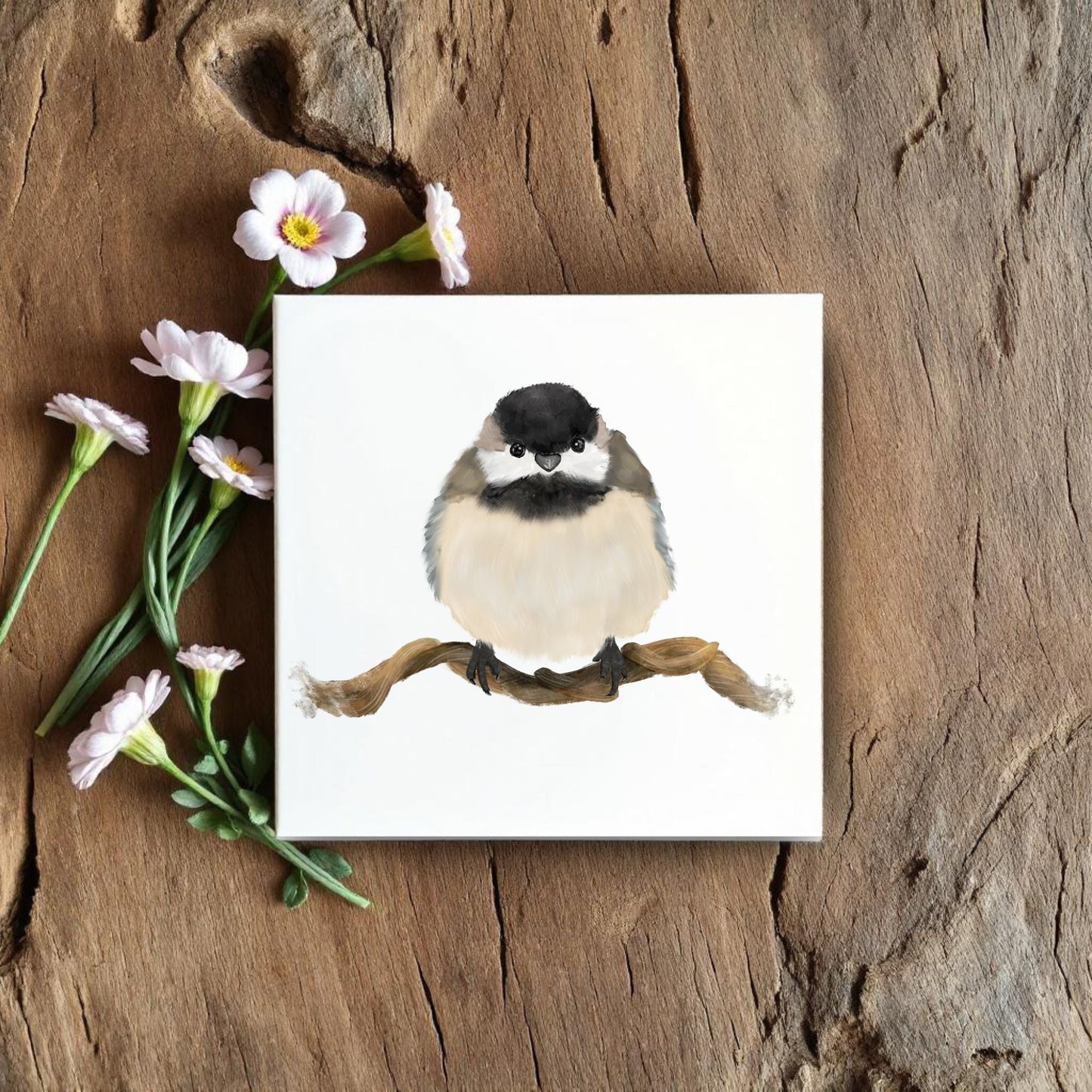 Chickadee Ceramic Tile – Handcrafted Bird Artwork - MerikaArt