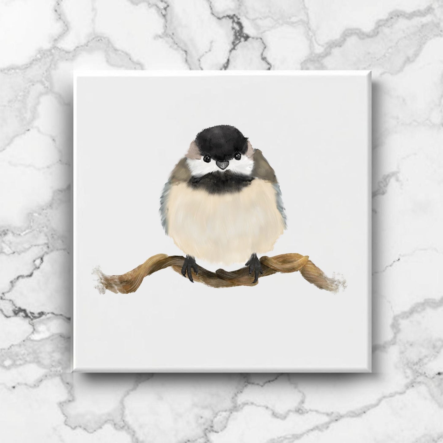 Chickadee Ceramic Tile – Handcrafted Bird Artwork - MerikaArt