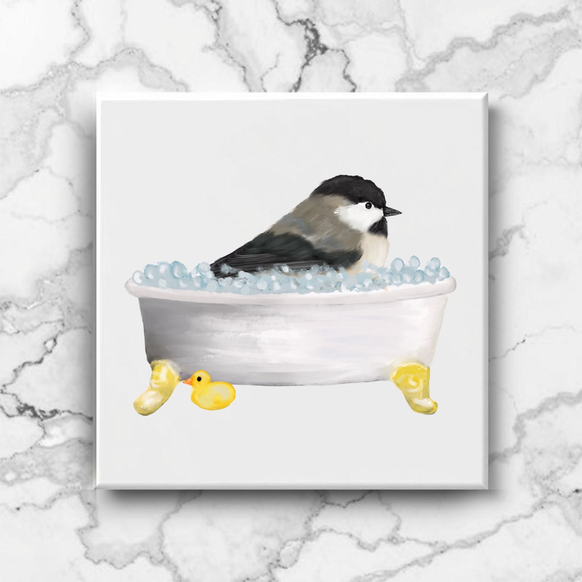 Chickadee in Bathtub Ceramic Tile – Handcrafted Bird Lover Decor - MerikaArt