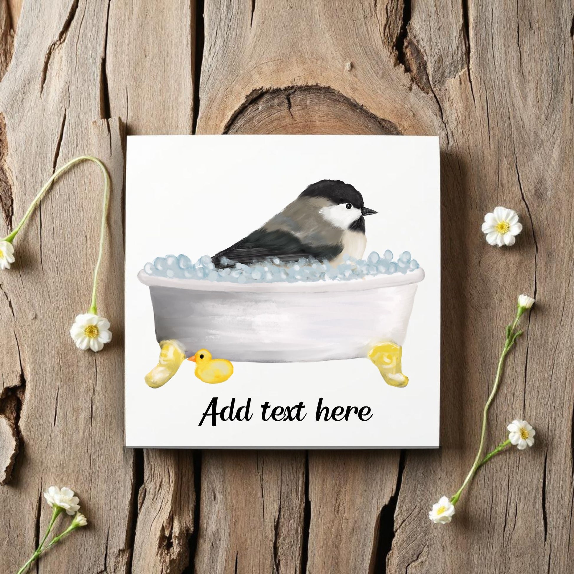 Chickadee in Bathtub Ceramic Tile – Handcrafted Bird Lover Decor - MerikaArt