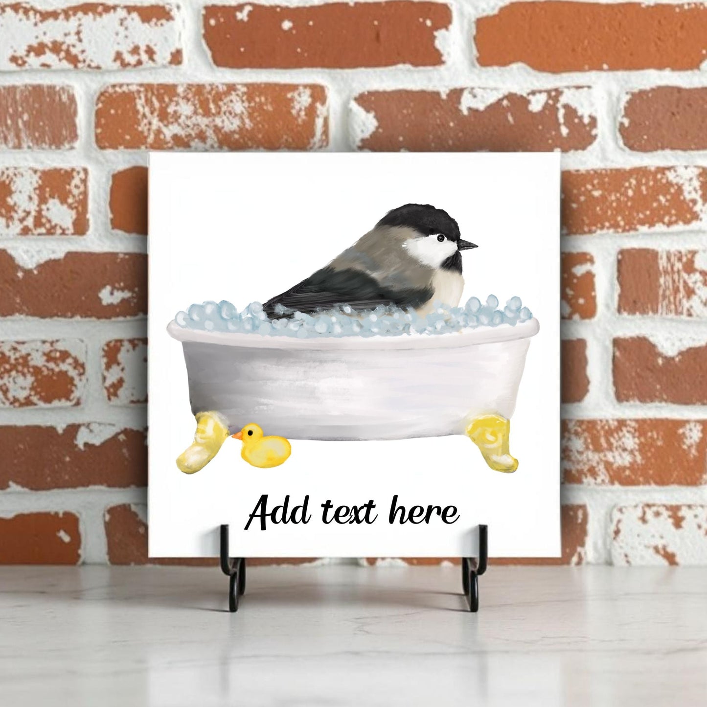 Chickadee in Bathtub Ceramic Tile – Handcrafted Bird Lover Decor - MerikaArt