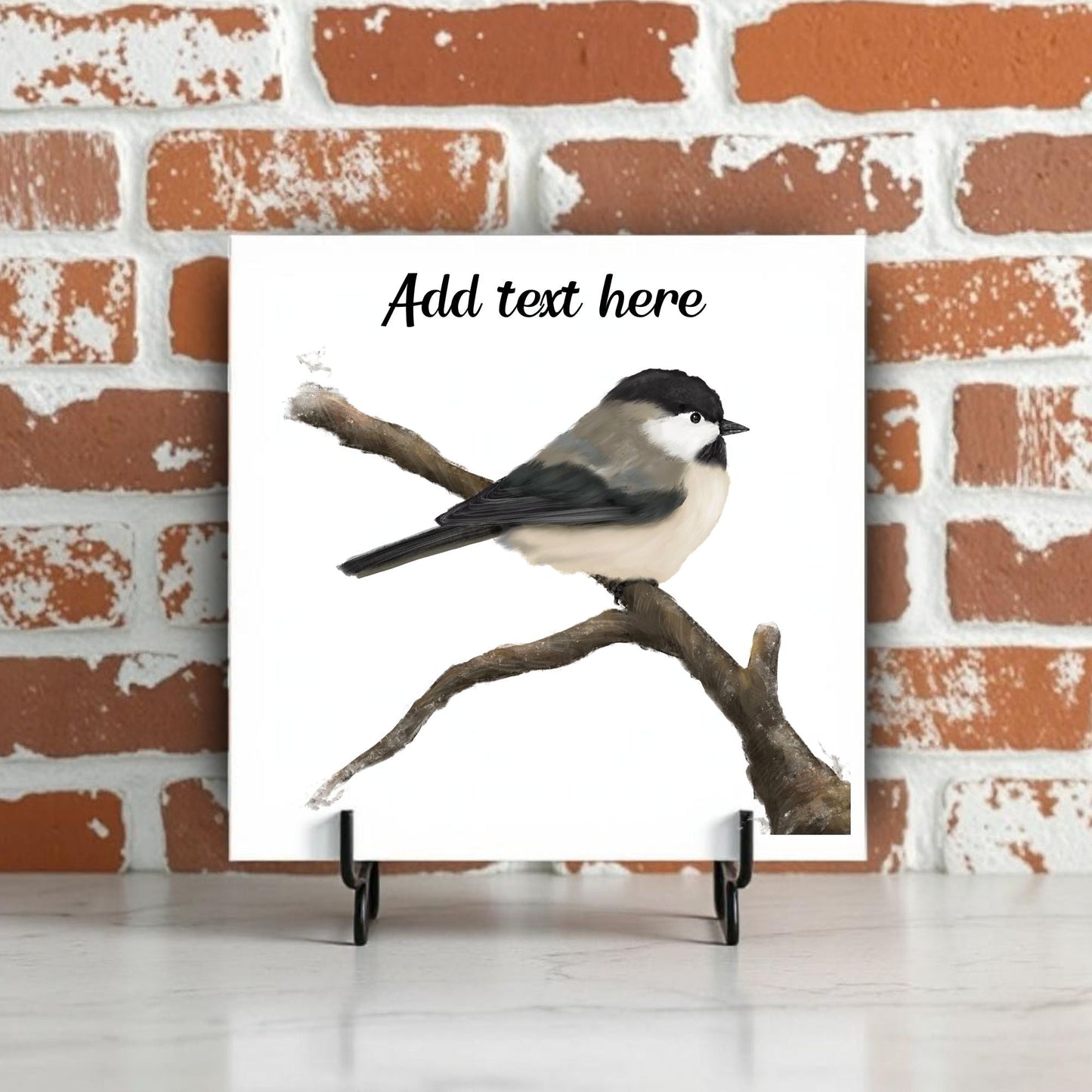 Chickadee on Branch Ceramic Tile – Handcrafted Bird Artwork - MerikaArt