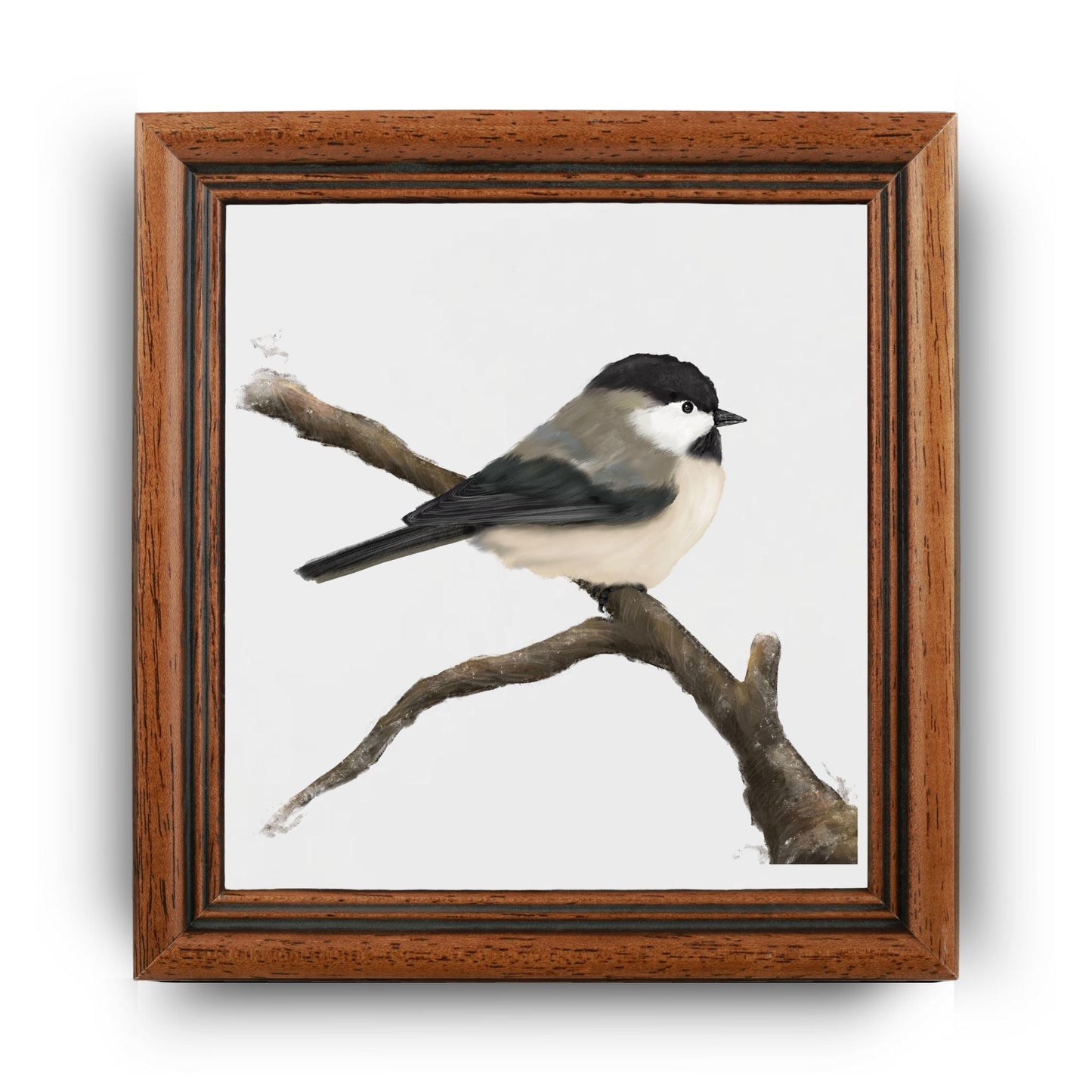 Chickadee on Branch Ceramic Tile – Handcrafted Bird Artwork - MerikaArt